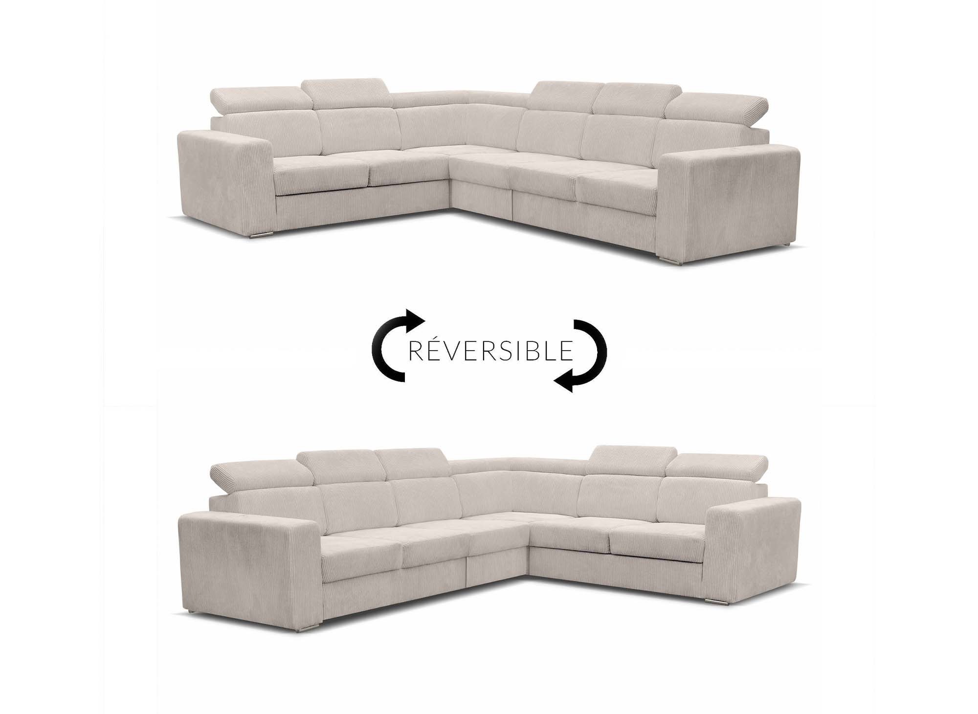 Sofá esquinero convertible y reversible MERYL XL en pana beige