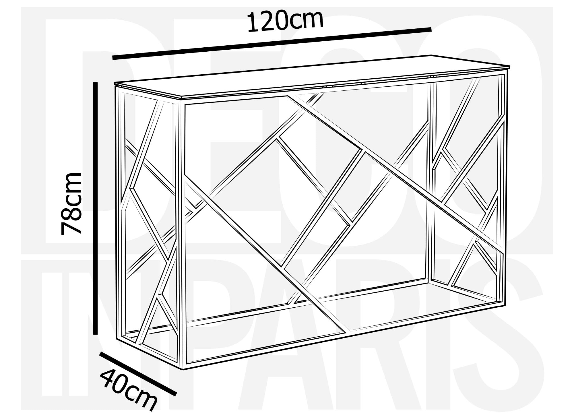 Consola de diseño DELTA en cristal transparente y metal dorado