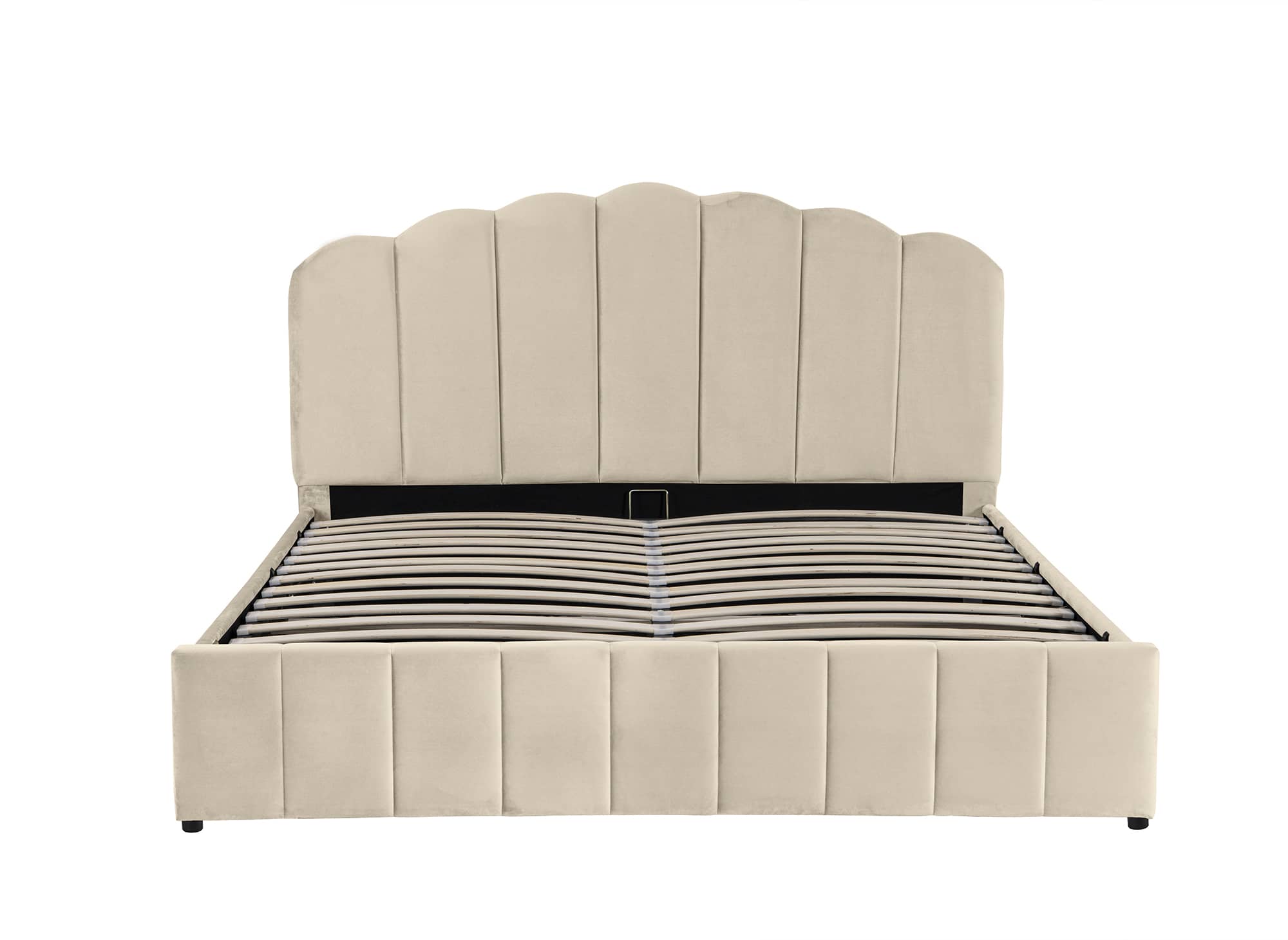 Cama Elvira de terciopelo beige con almacenaje, 140x190 cm