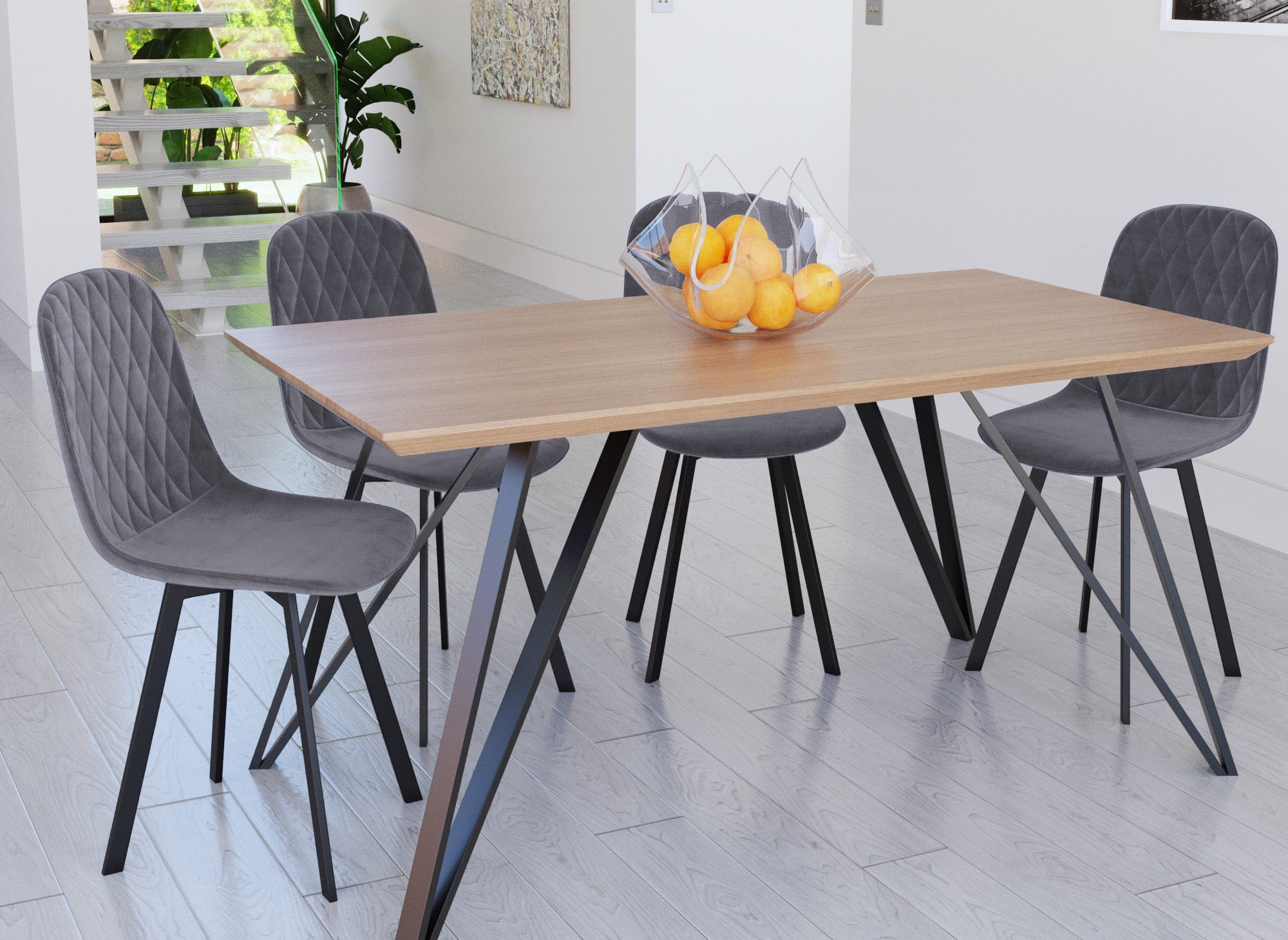 Juego de 4 sillas tapizadas en terciopelo gris AMBRE