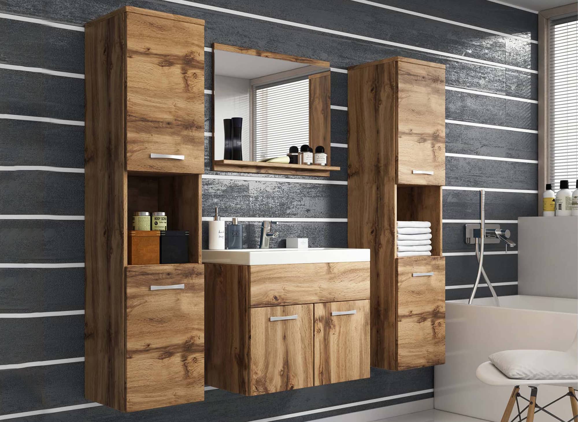 Conjunto de muebles de baño de pared HARMONY XL - Efecto madera envejecida