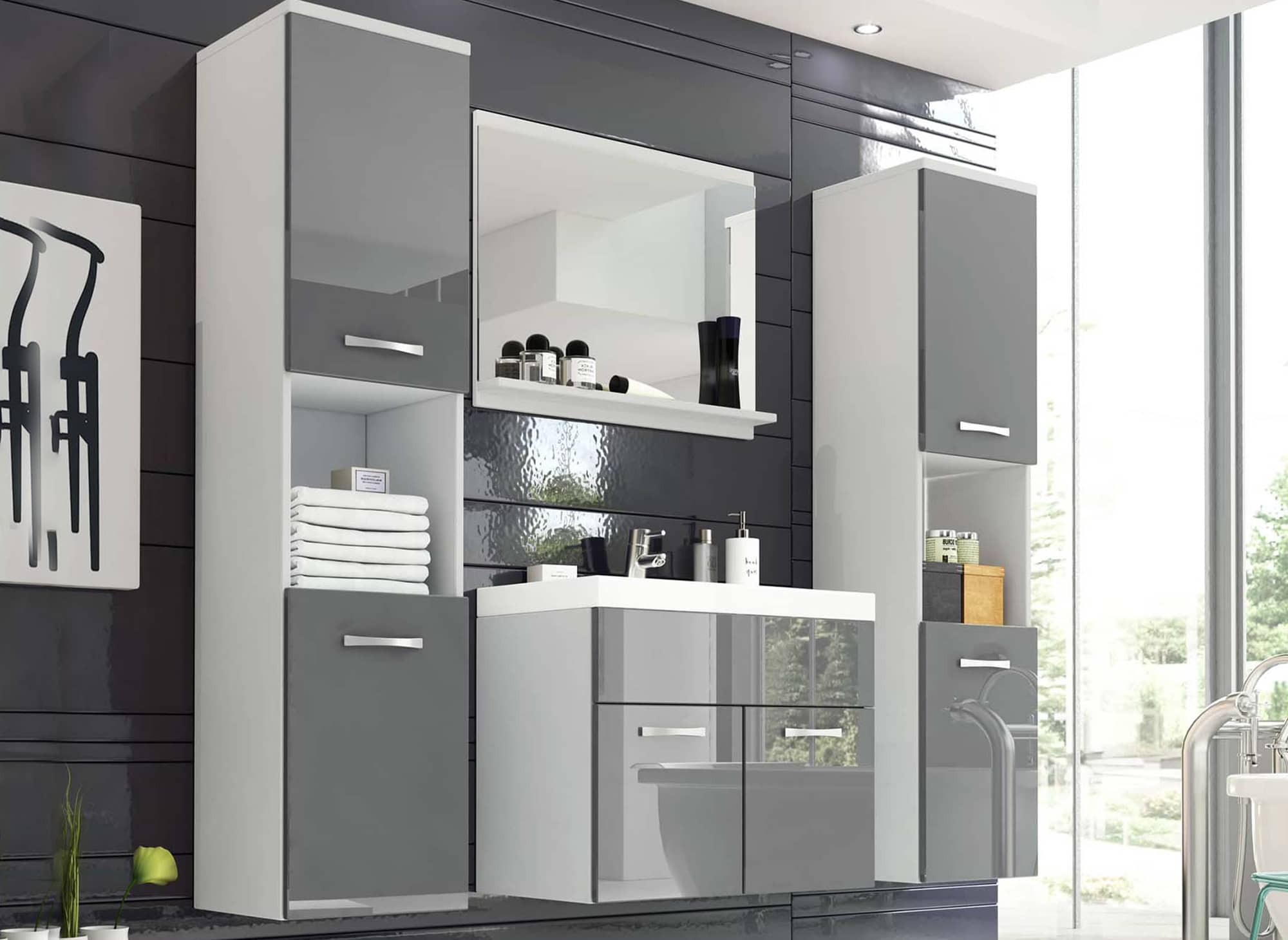 Conjunto de muebles de baño de diseño para montaje en pared HARMONY XL - Blanco y gris