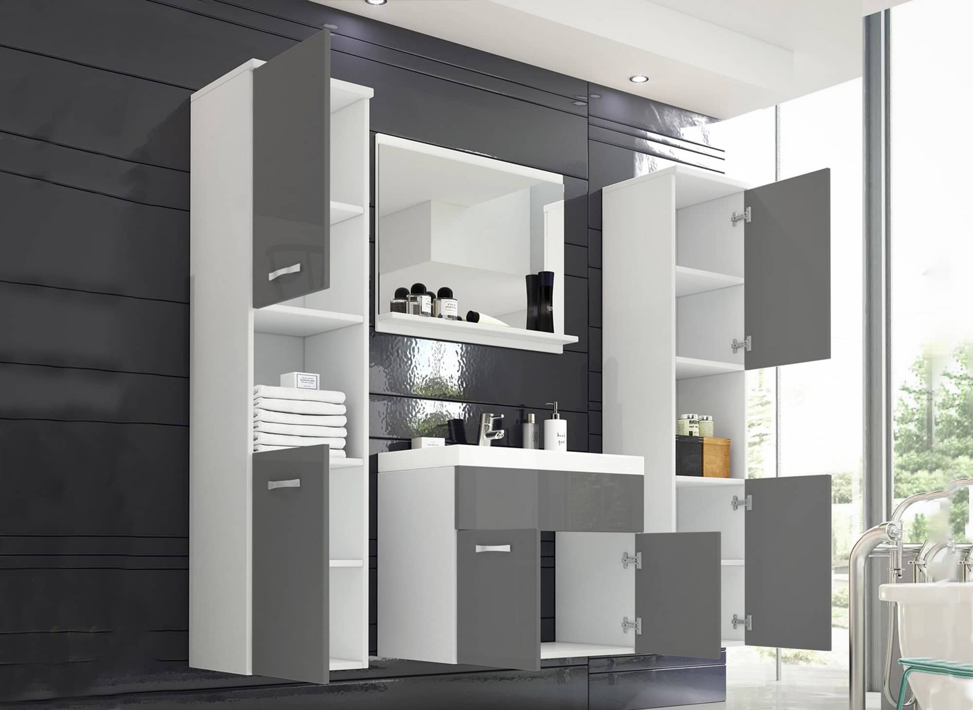 Conjunto de muebles de baño de diseño para montaje en pared HARMONY XL - Blanco y gris