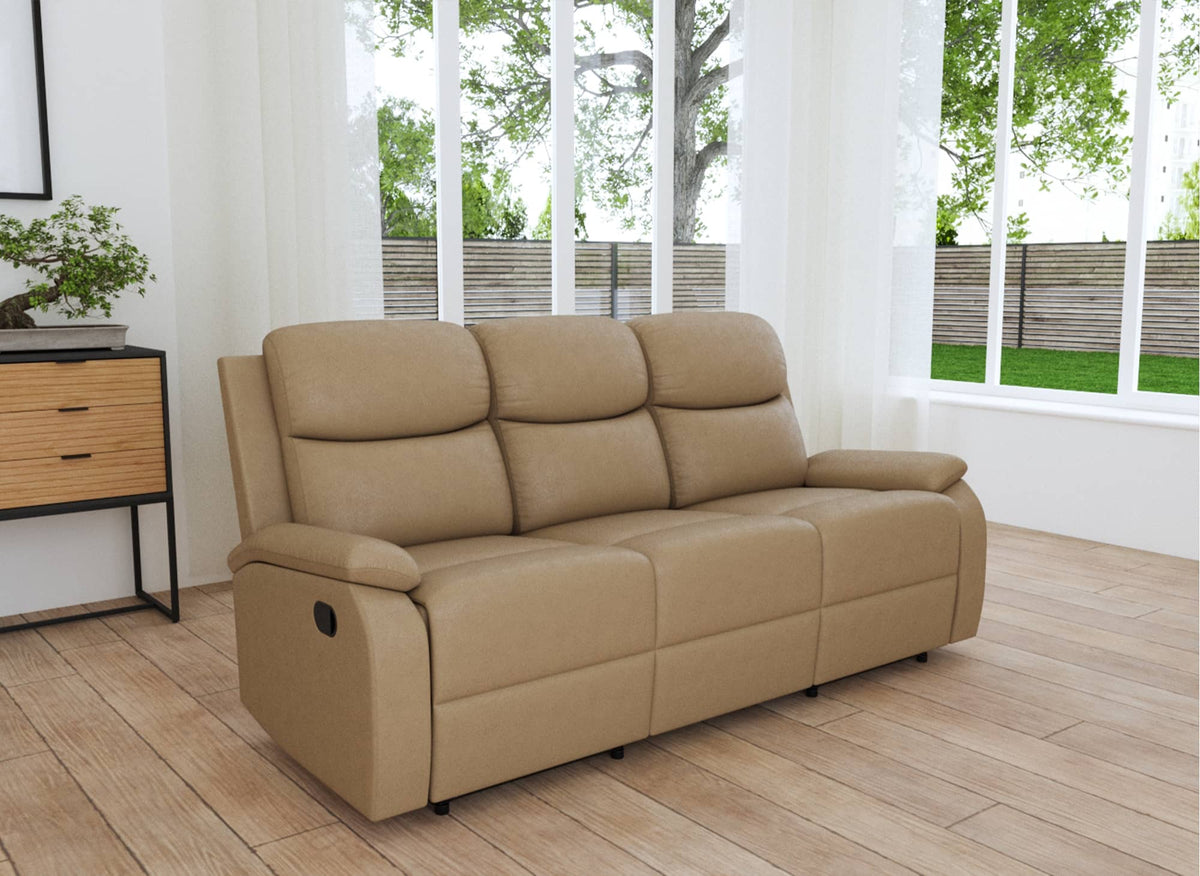 Sofá reclinable JACOB de 3 plazas en piel sintética color camel