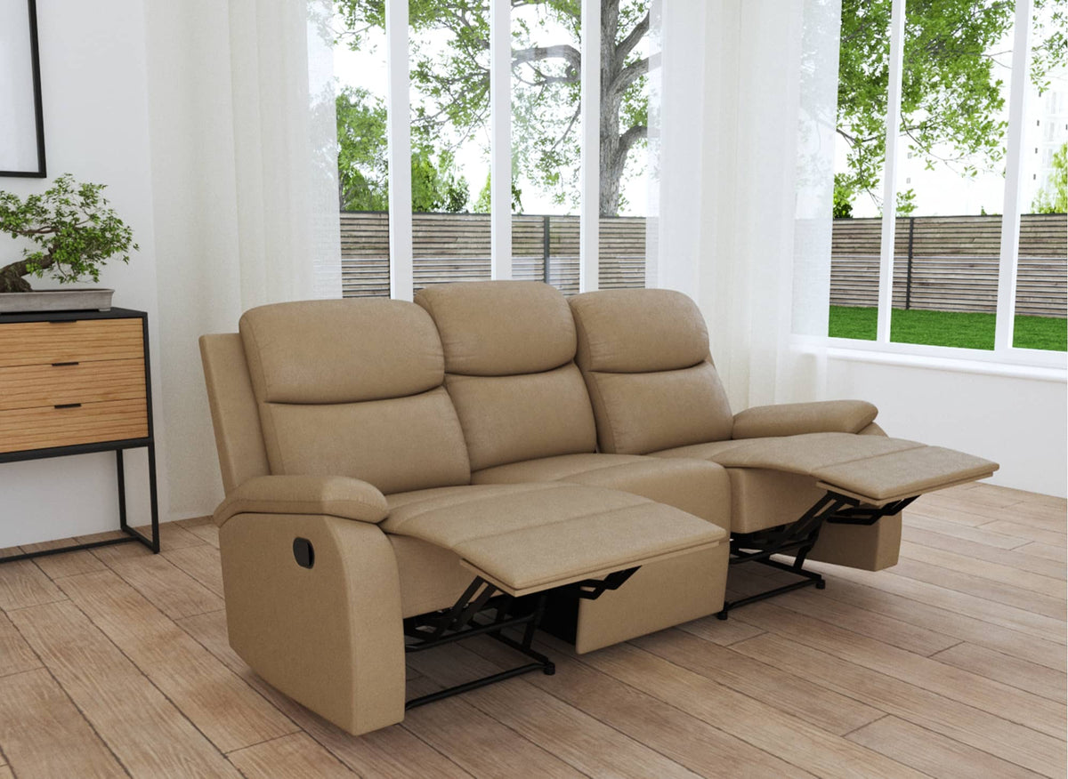 Sofá reclinable JACOB de 3 plazas en piel sintética color camel