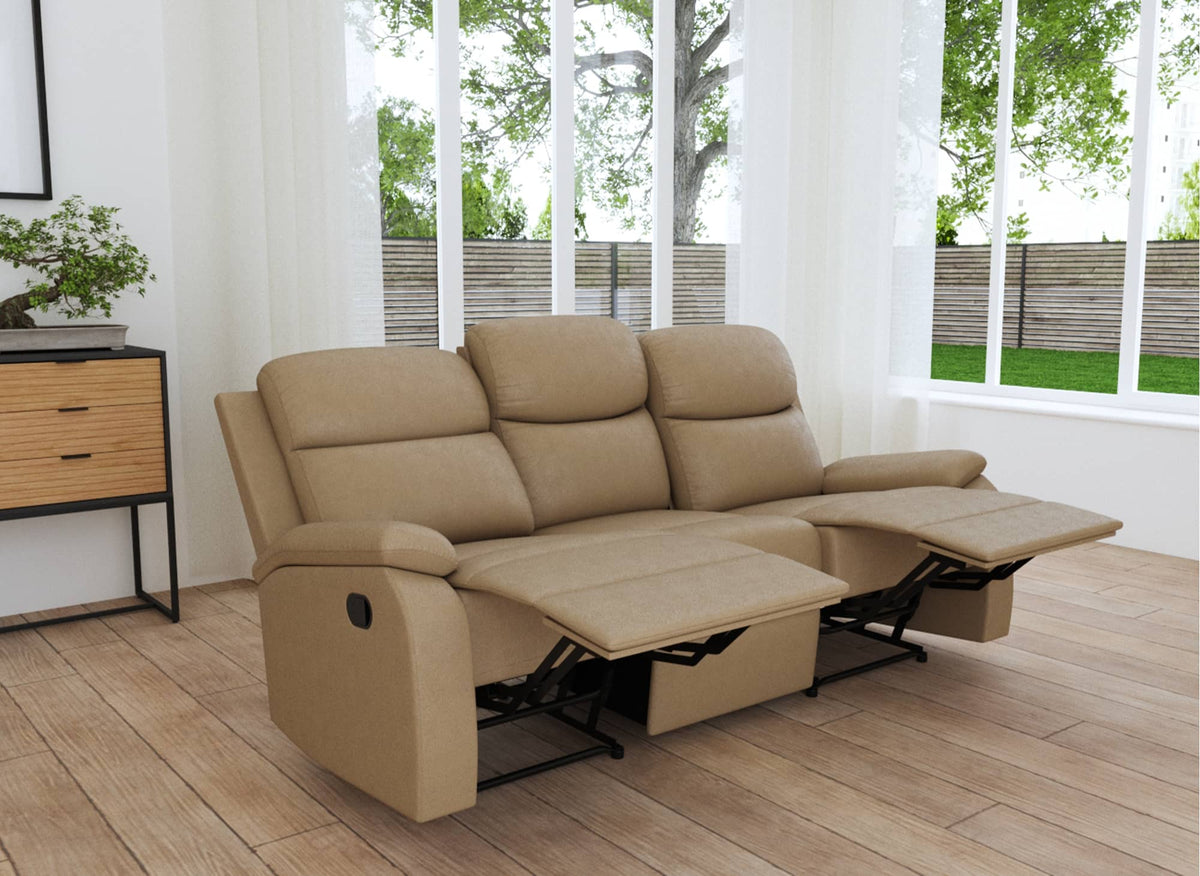 Sofá reclinable JACOB de 3 plazas en piel sintética color camel
