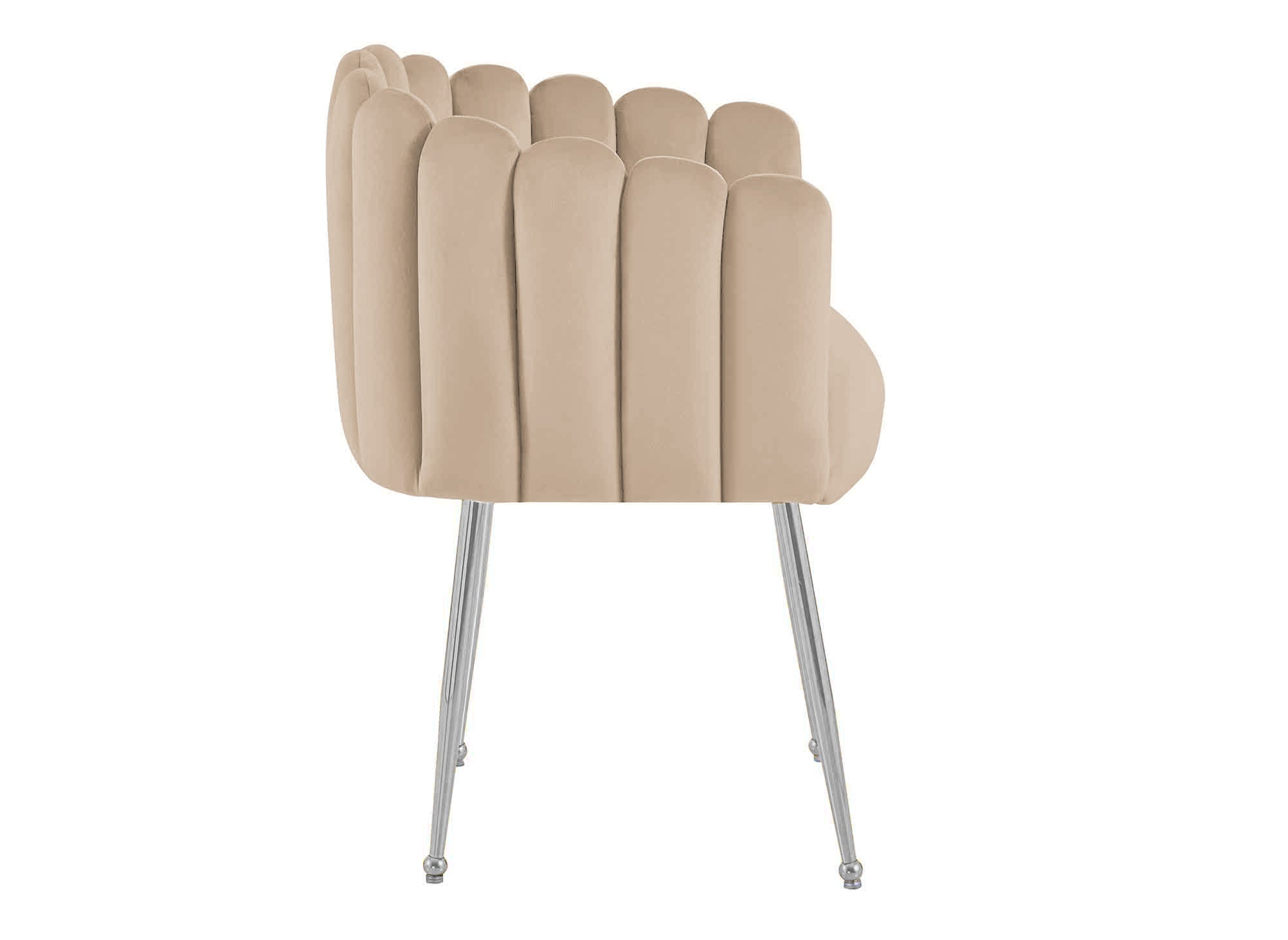 Silla HAYDEN de terciopelo beige con patas de metal plateado