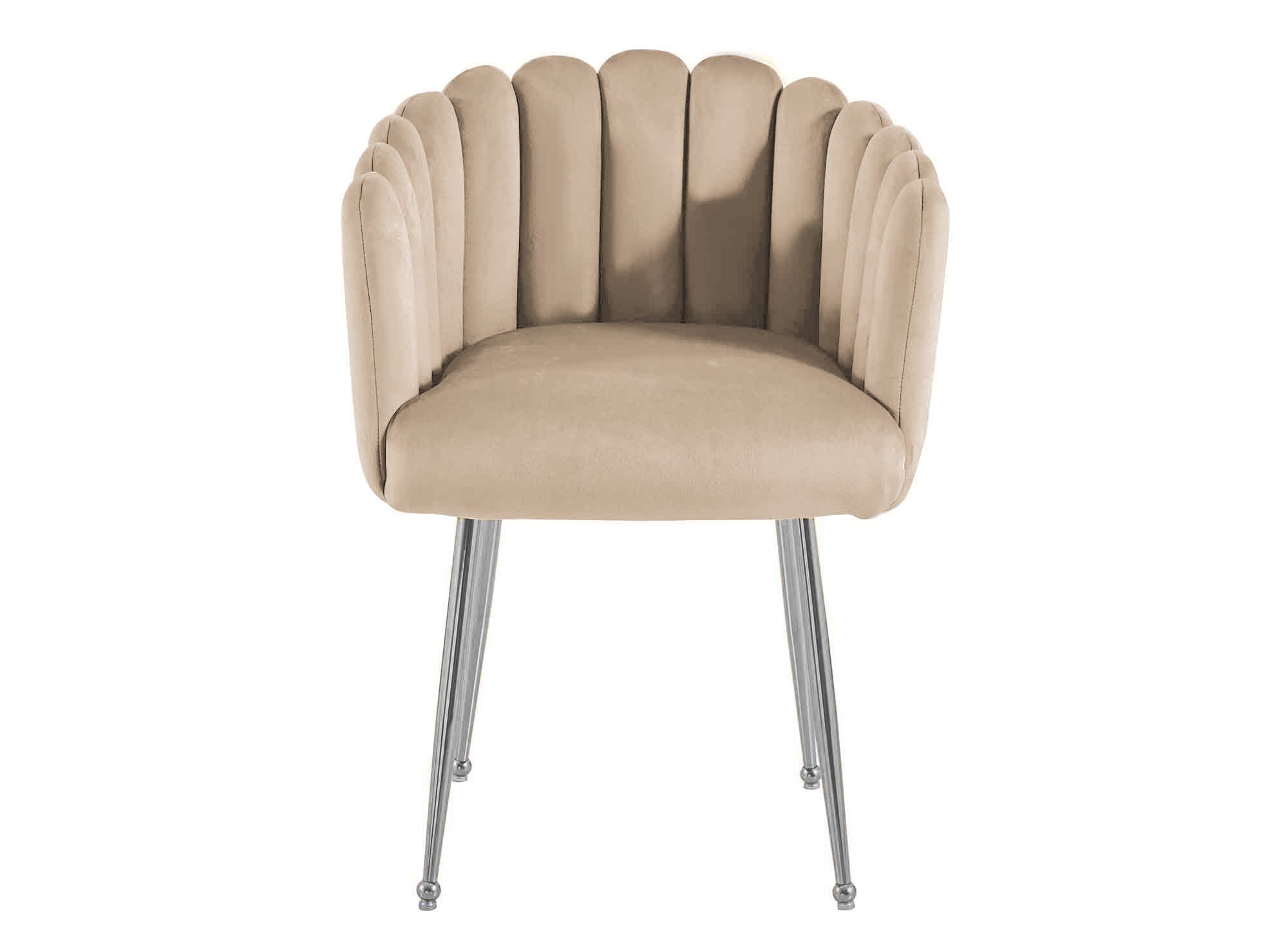 Silla HAYDEN de terciopelo beige con patas de metal plateado
