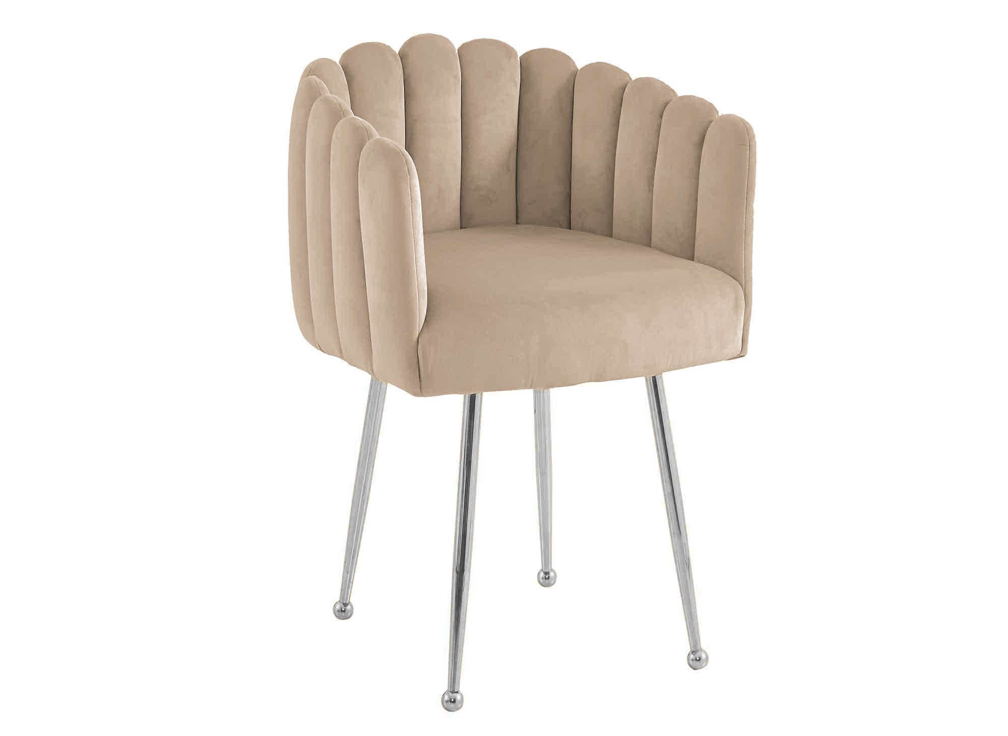 Silla HAYDEN de terciopelo beige con patas de metal plateado