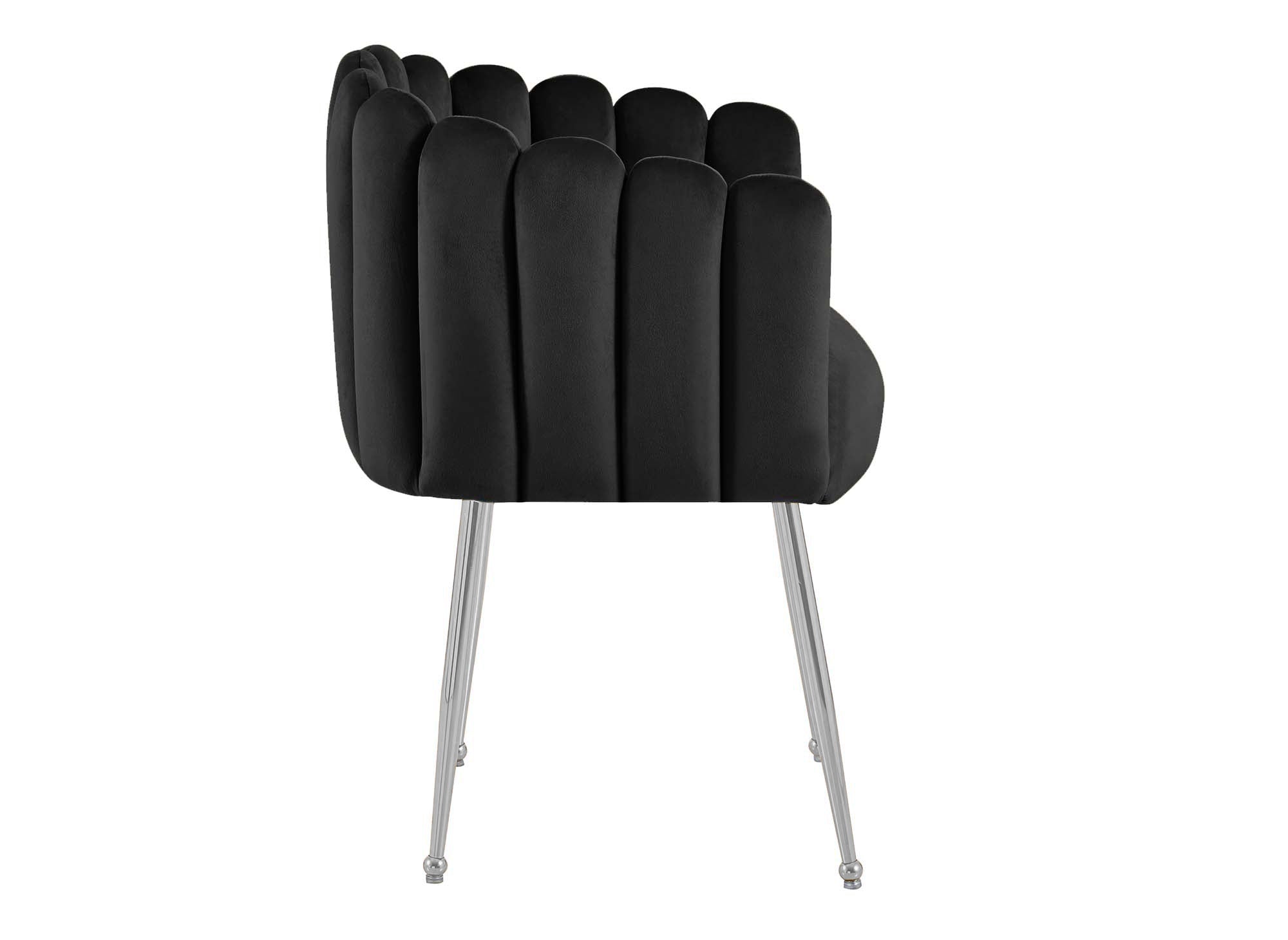 Silla HAYDEN de terciopelo negro con patas de metal plateado