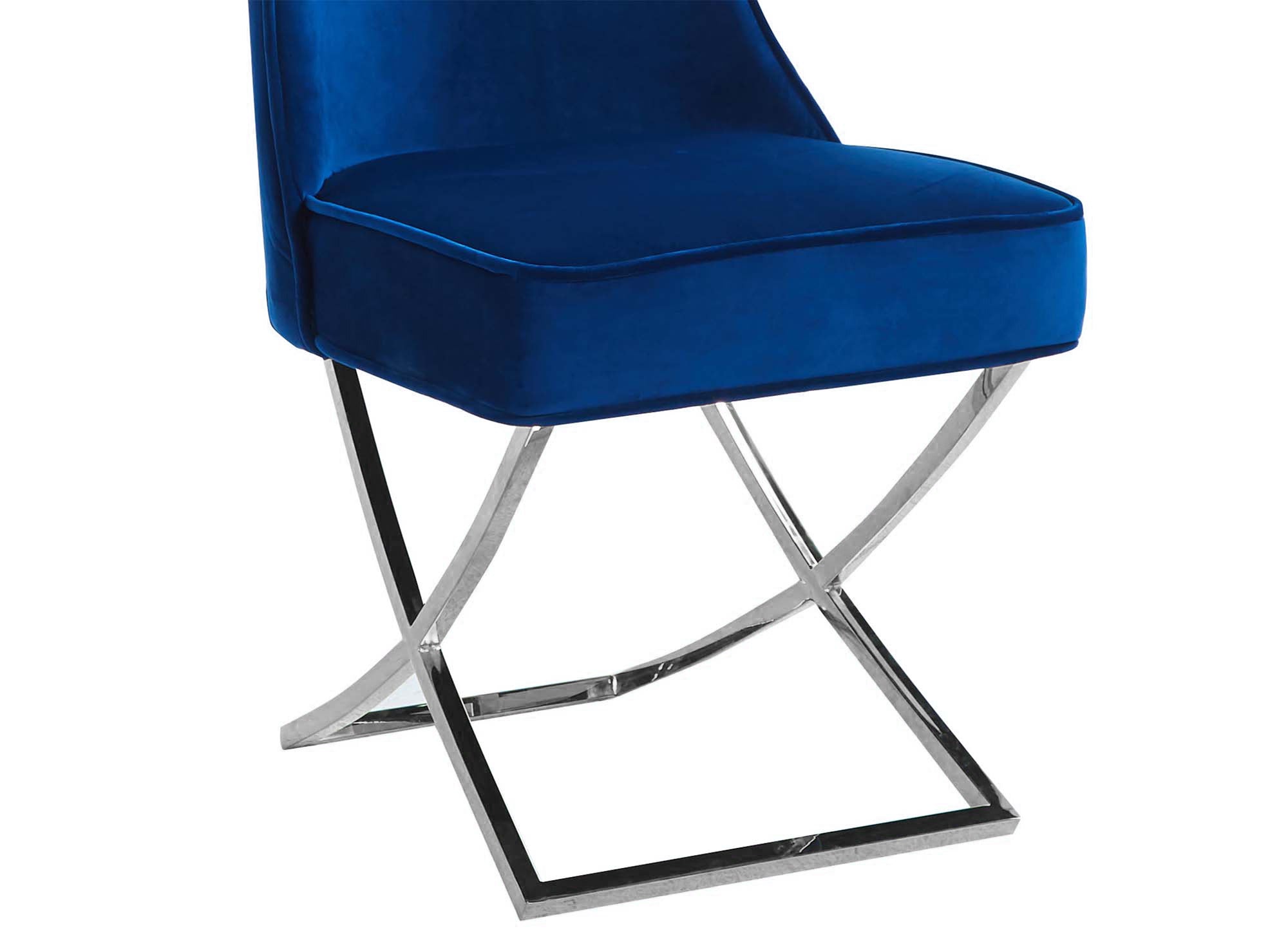 Juego de 2 sillas ETHAN de terciopelo azul con patas de metal plateado