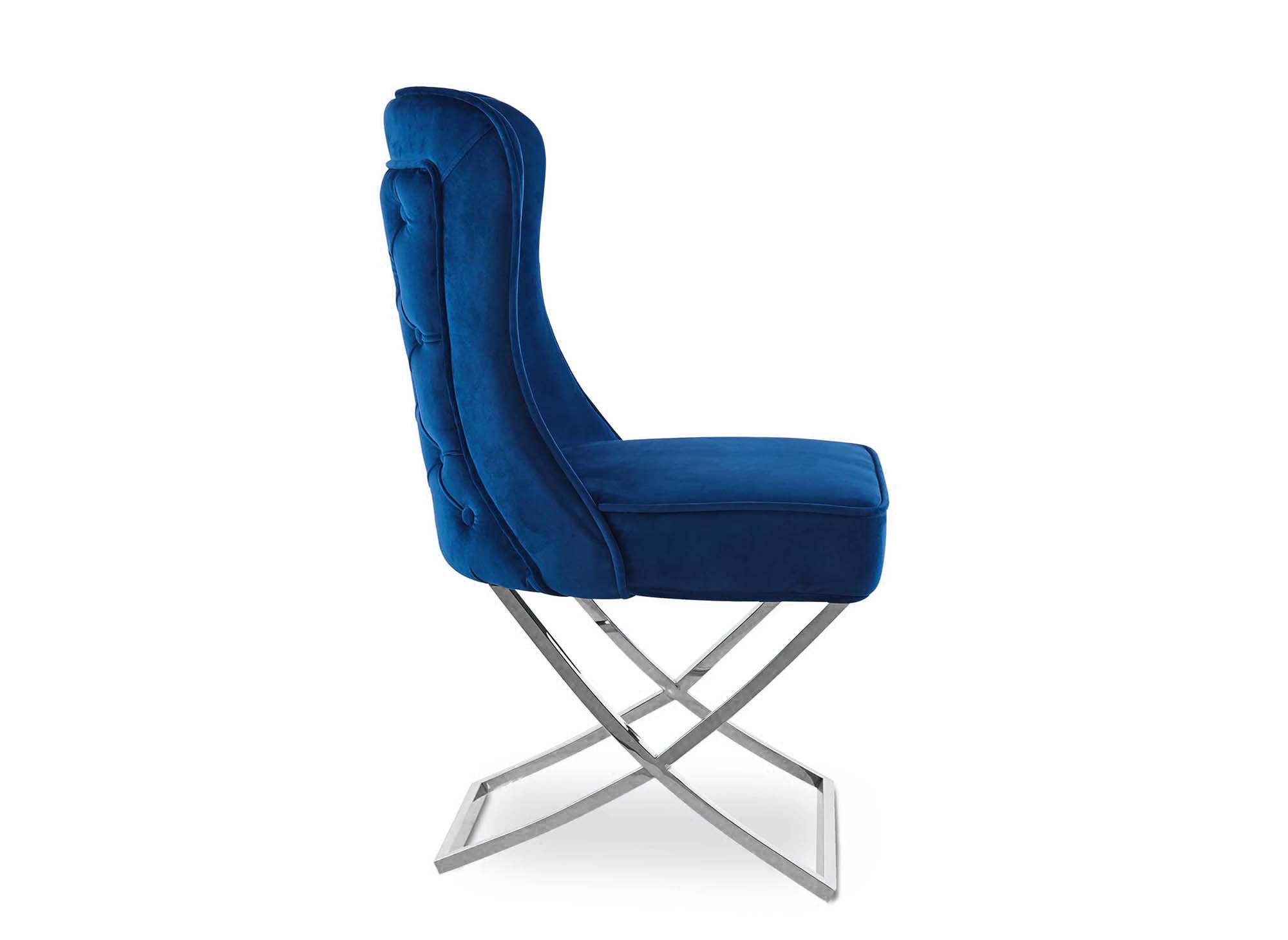 Juego de 2 sillas ETHAN de terciopelo azul con patas de metal plateado