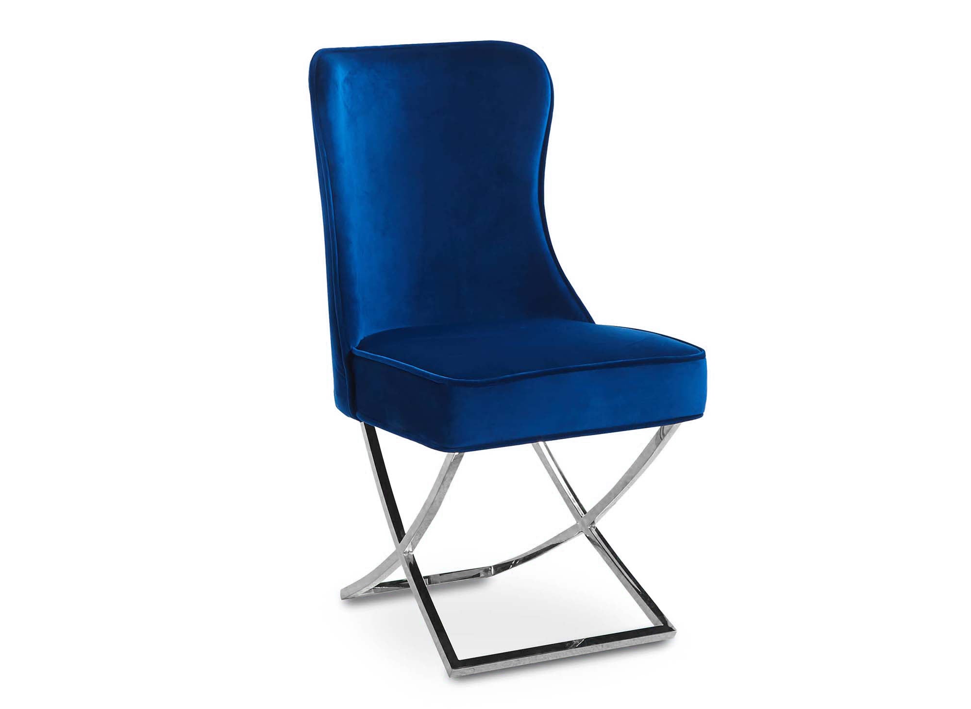 Juego de 2 sillas ETHAN de terciopelo azul con patas de metal plateado