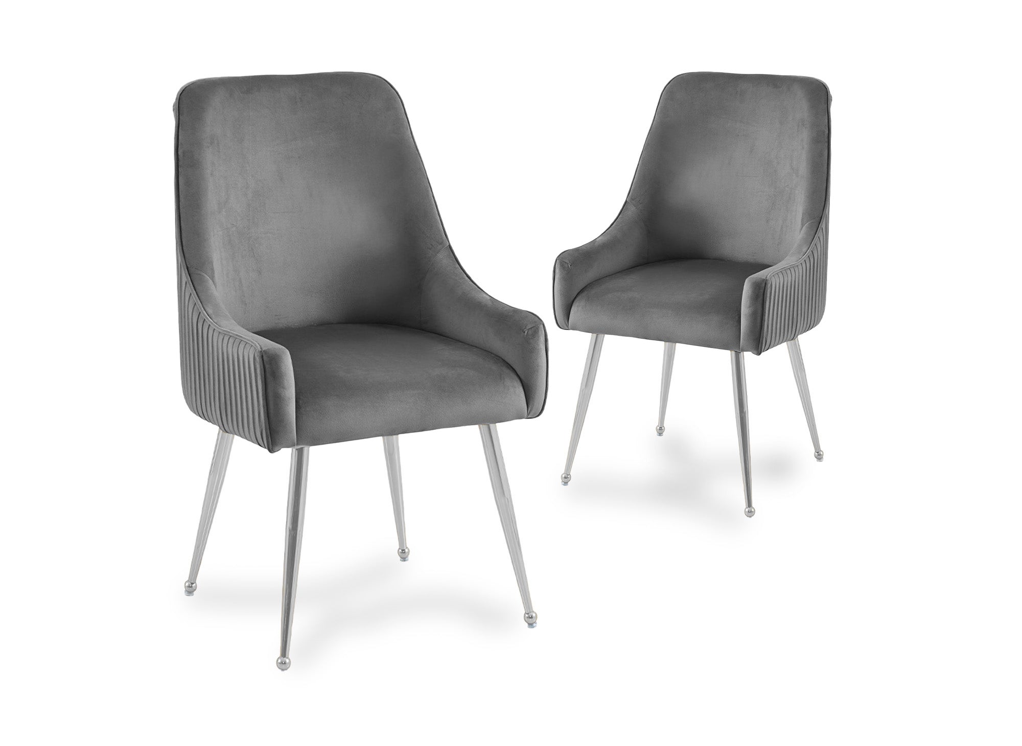 Juego de 2 sillas DORY en terciopelo gris con patas de metal plateado
