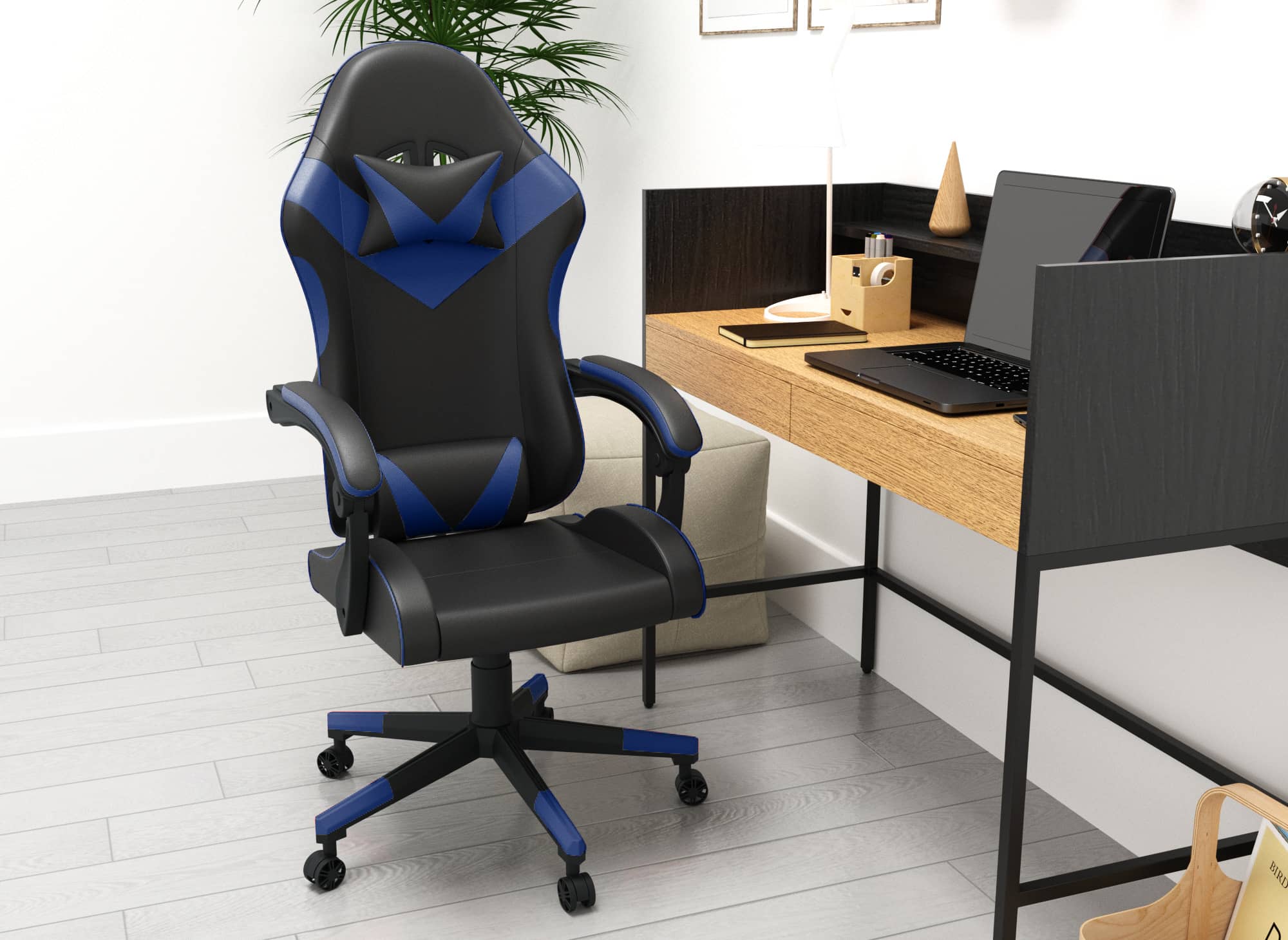 Silla gaming PIXEL en piel sintética negra y azul