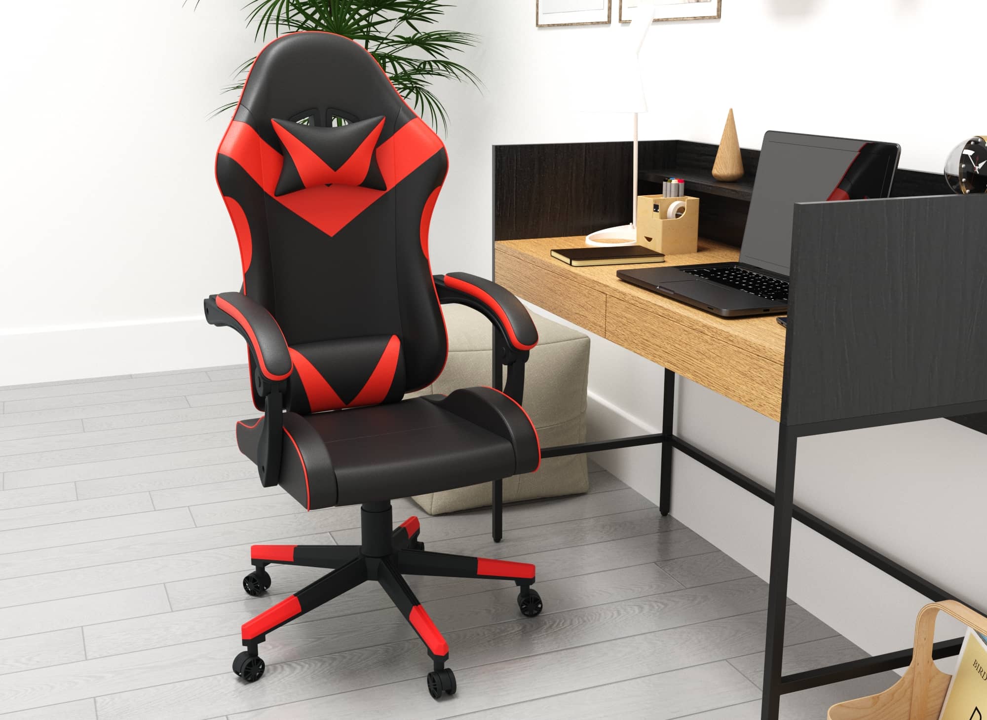 Silla gaming PIXEL en piel sintética negra y roja