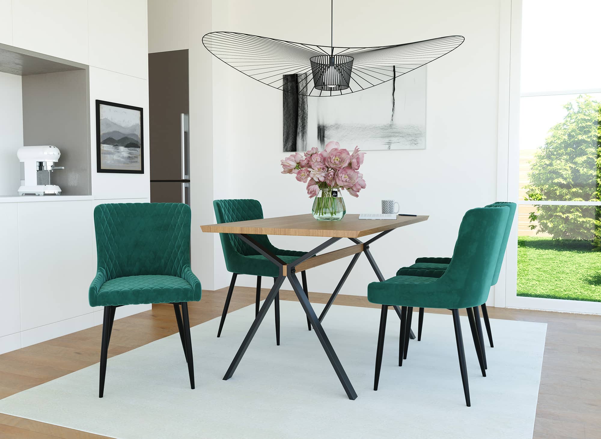 Juego de 2 sillas de diseño JENNY en terciopelo verde