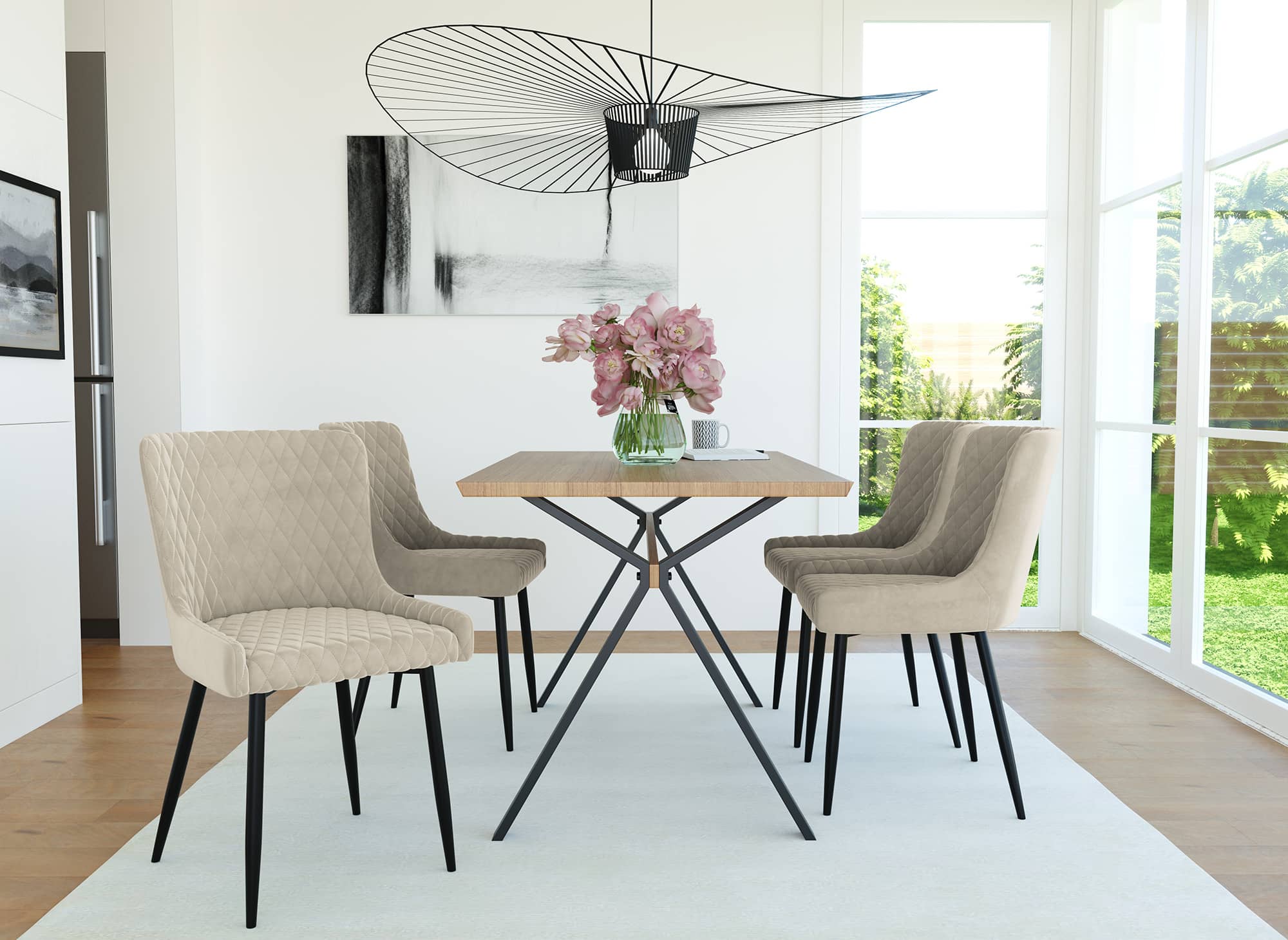 Juego de 2 sillas de diseño JENNY en terciopelo beige