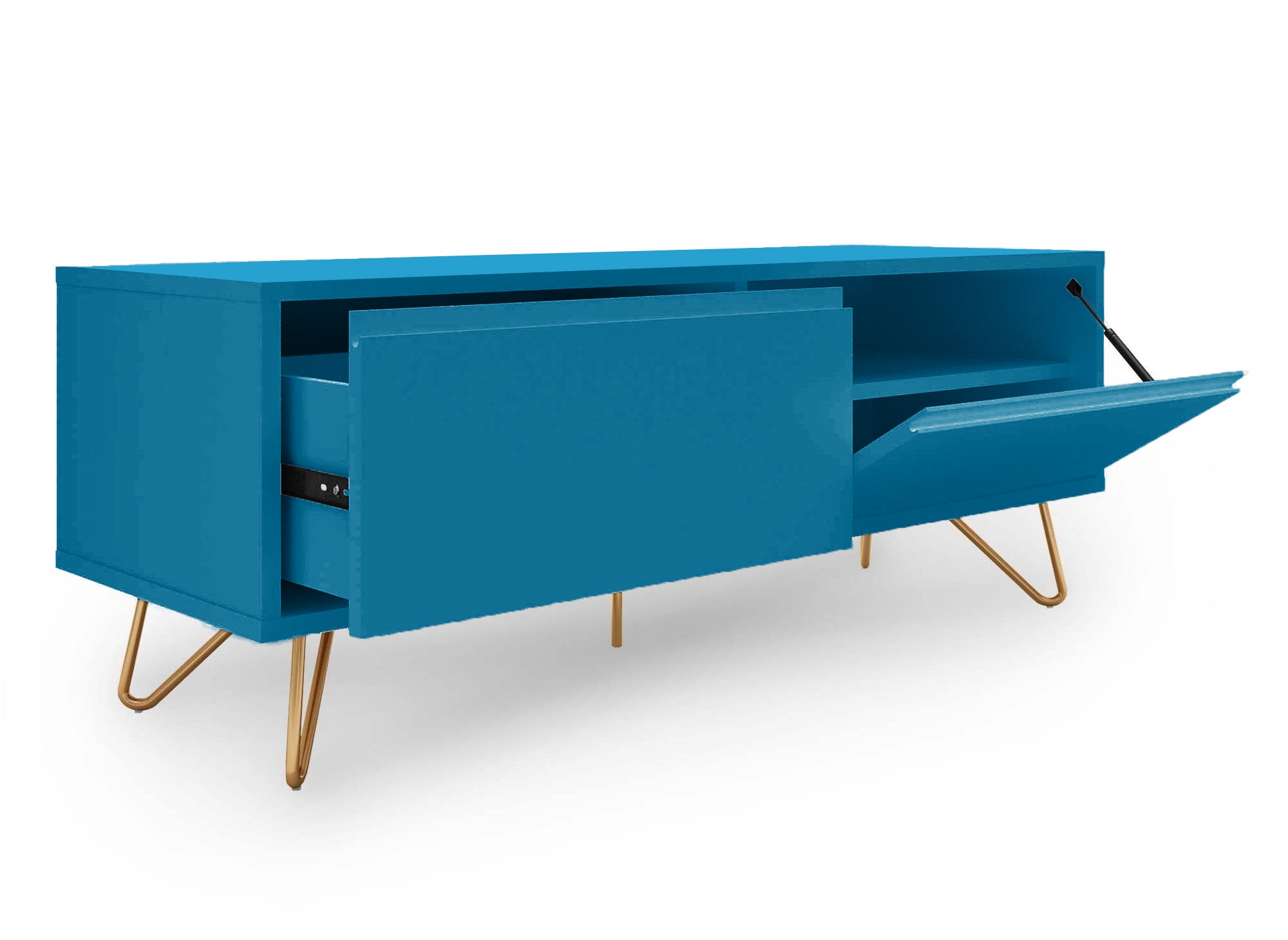 Mueble de TV XXL con 1 cajón y 1 puerta, azul pato DARINA