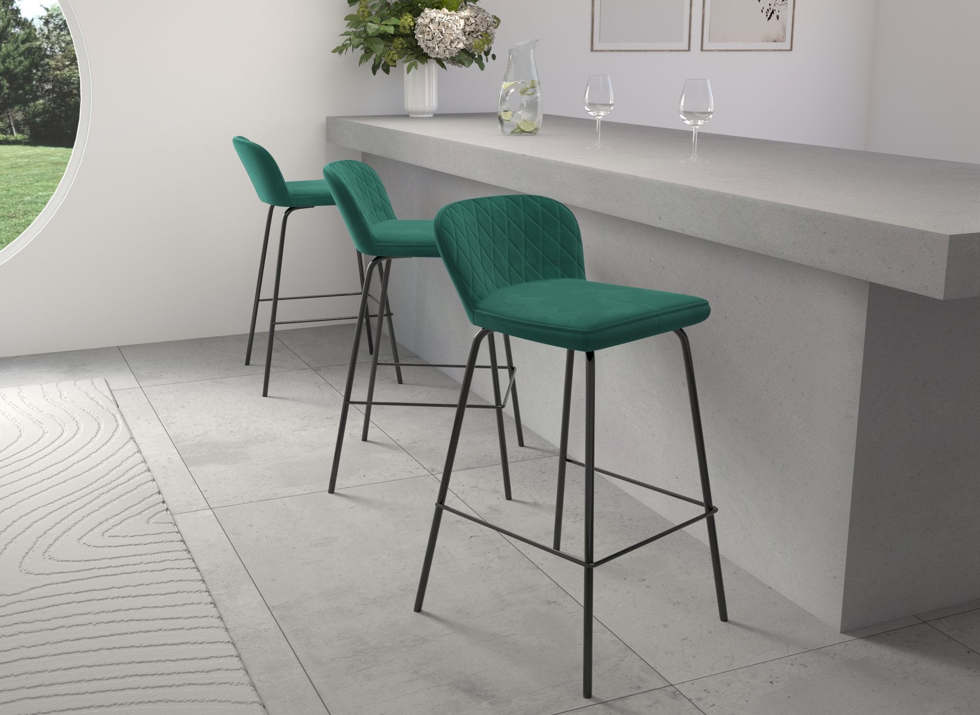 Juego de 2 taburetes de bar de diseño BOSCO en terciopelo verde