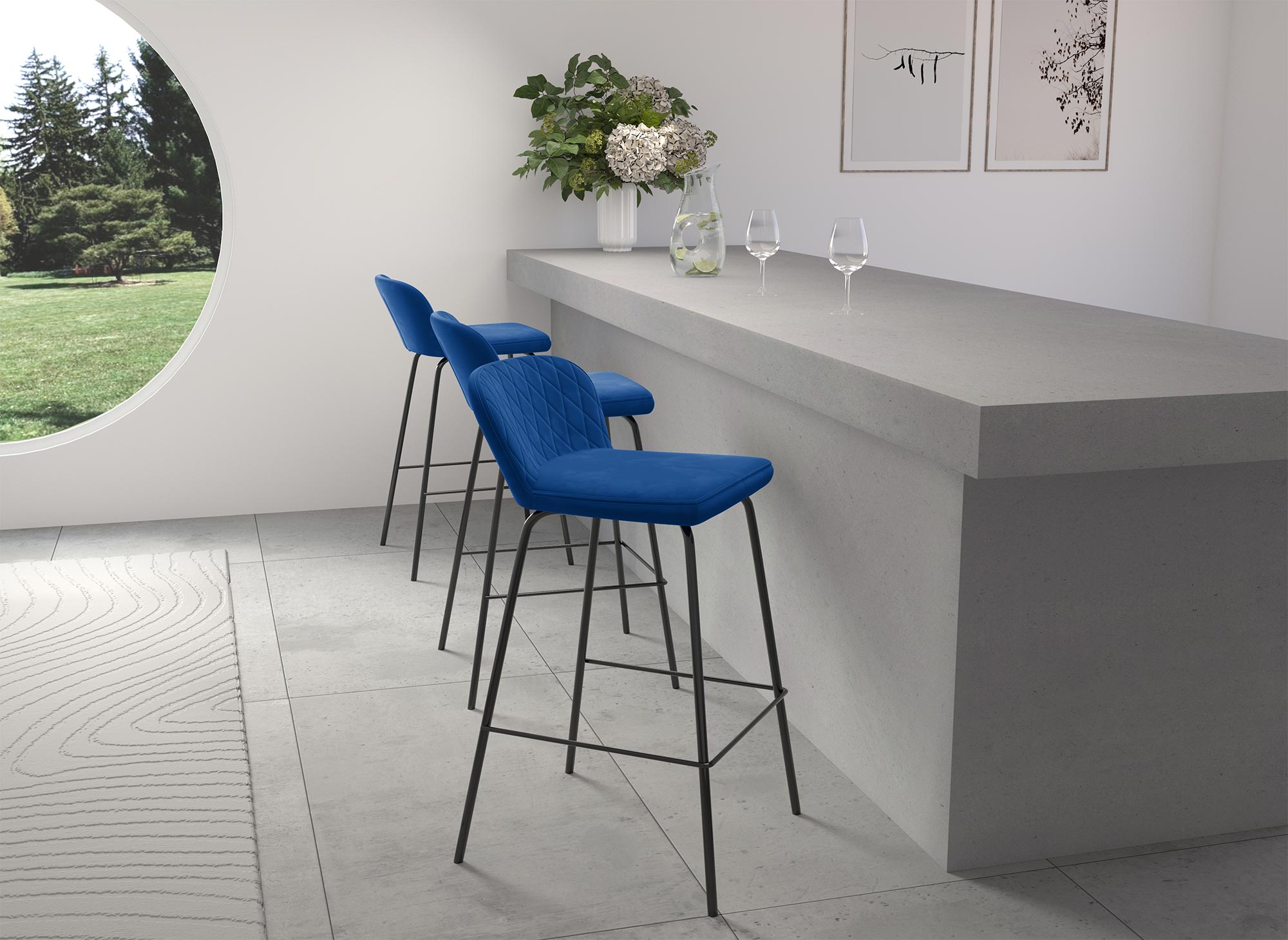 Juego de 2 taburetes de bar de diseño BOSCO en terciopelo azul