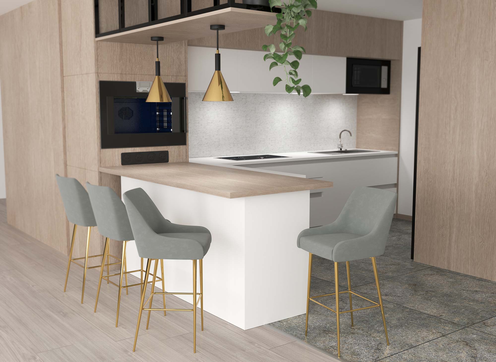 Juego de 2 taburetes de bar de diseño LALYA en terciopelo gris