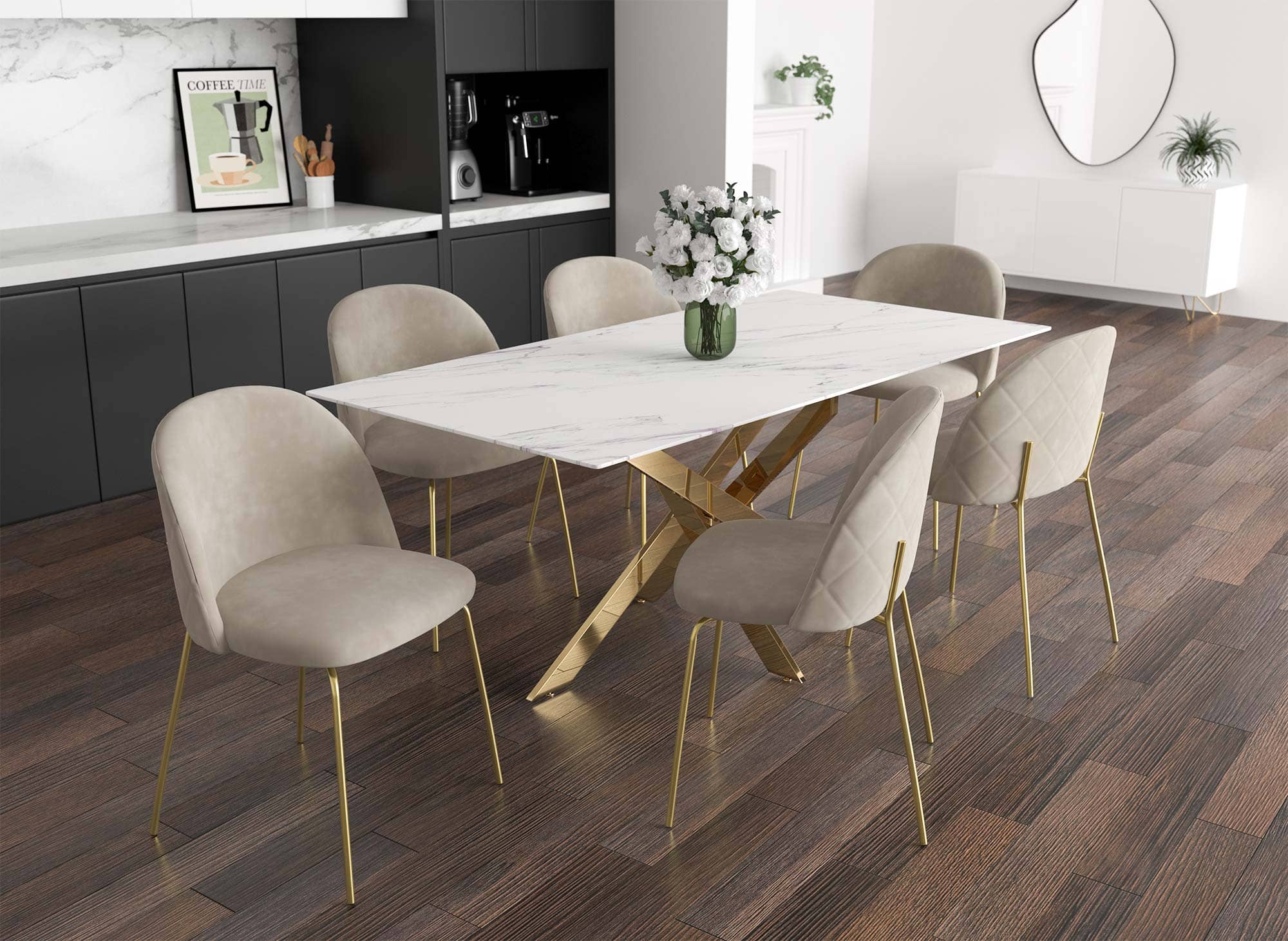 Juego de 2 sillas de diseño KENNETH en terciopelo beige