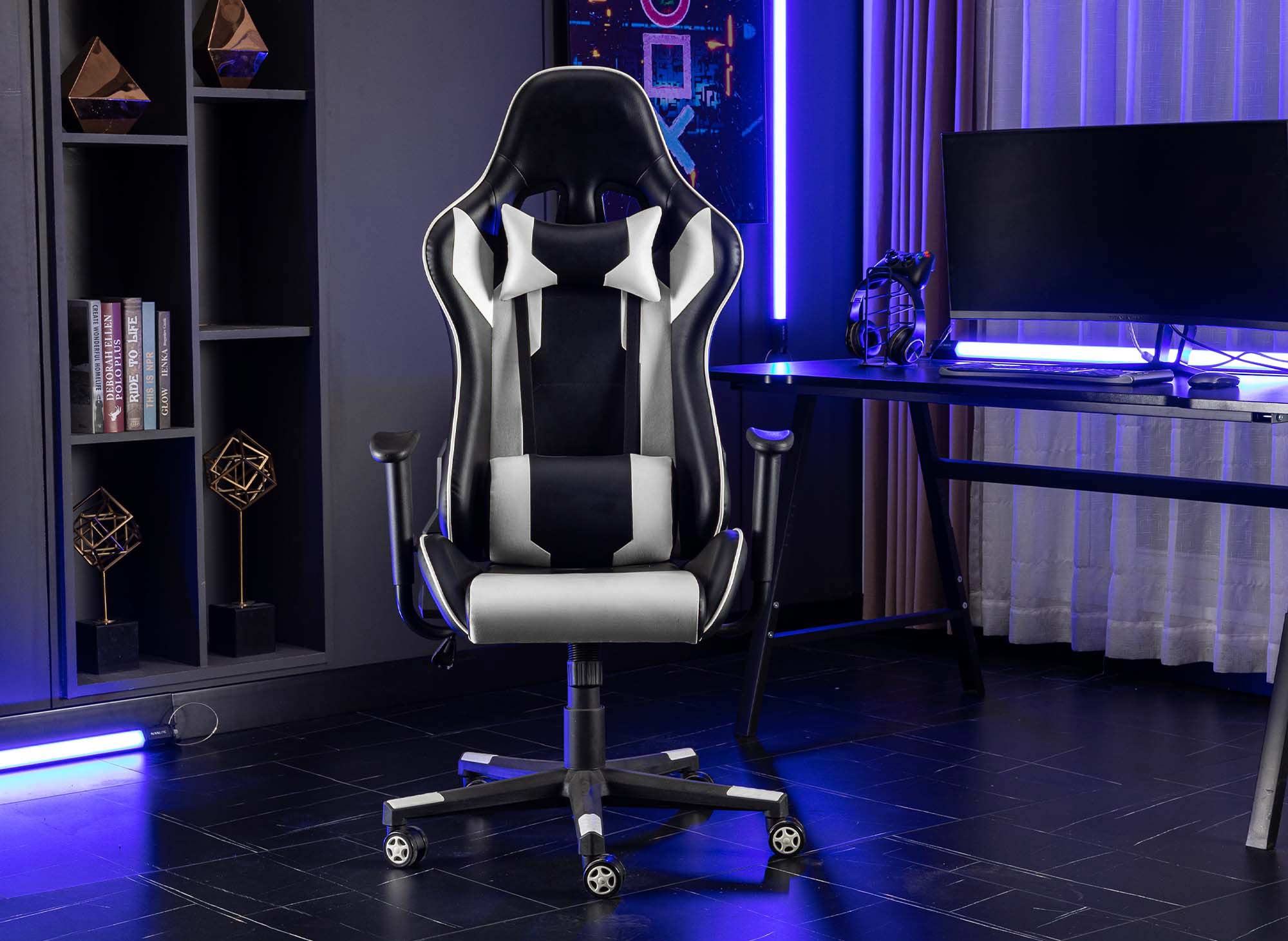 Silla gaming LYHAM de piel sintética blanca y negra