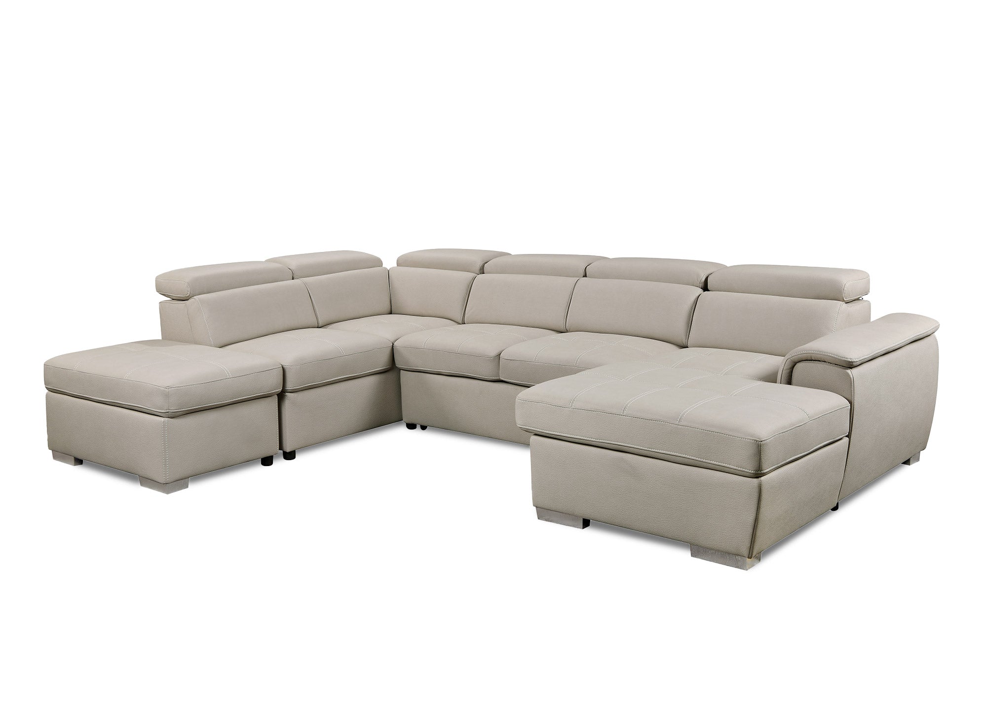 Sofá cama y panorámico OLIVER con compartimento de almacenamiento en tela beige - Esquina derecha