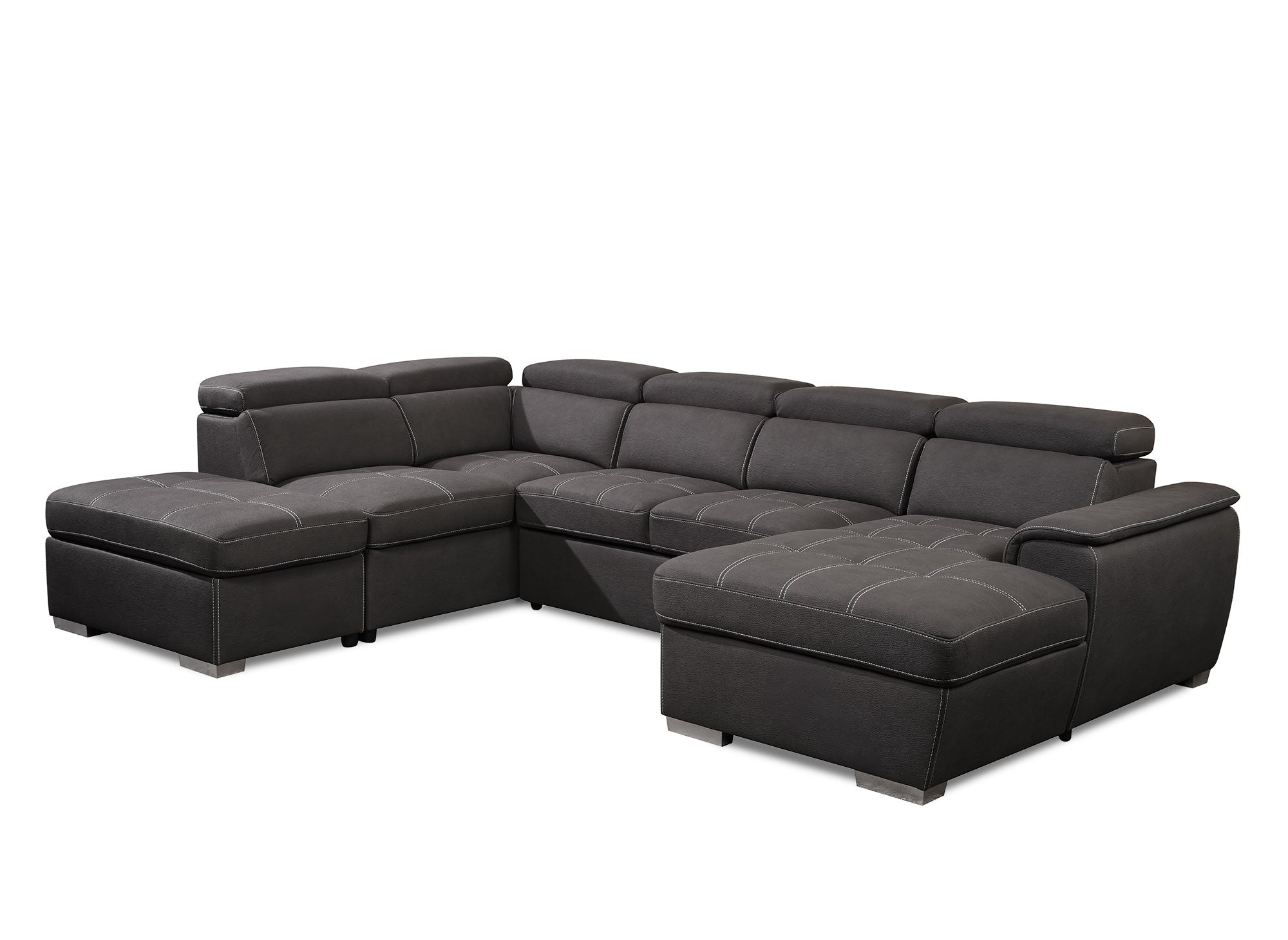 Sofá convertible y panorámico OLIVER con compartimento de almacenamiento en tela gris - Esquina derecha