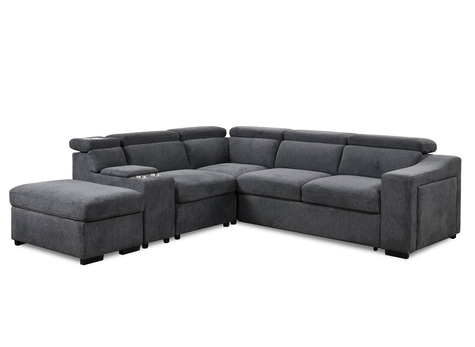 Sofá cama esquinero DEREK XL de tela gris oscuro - Esquina izquierda