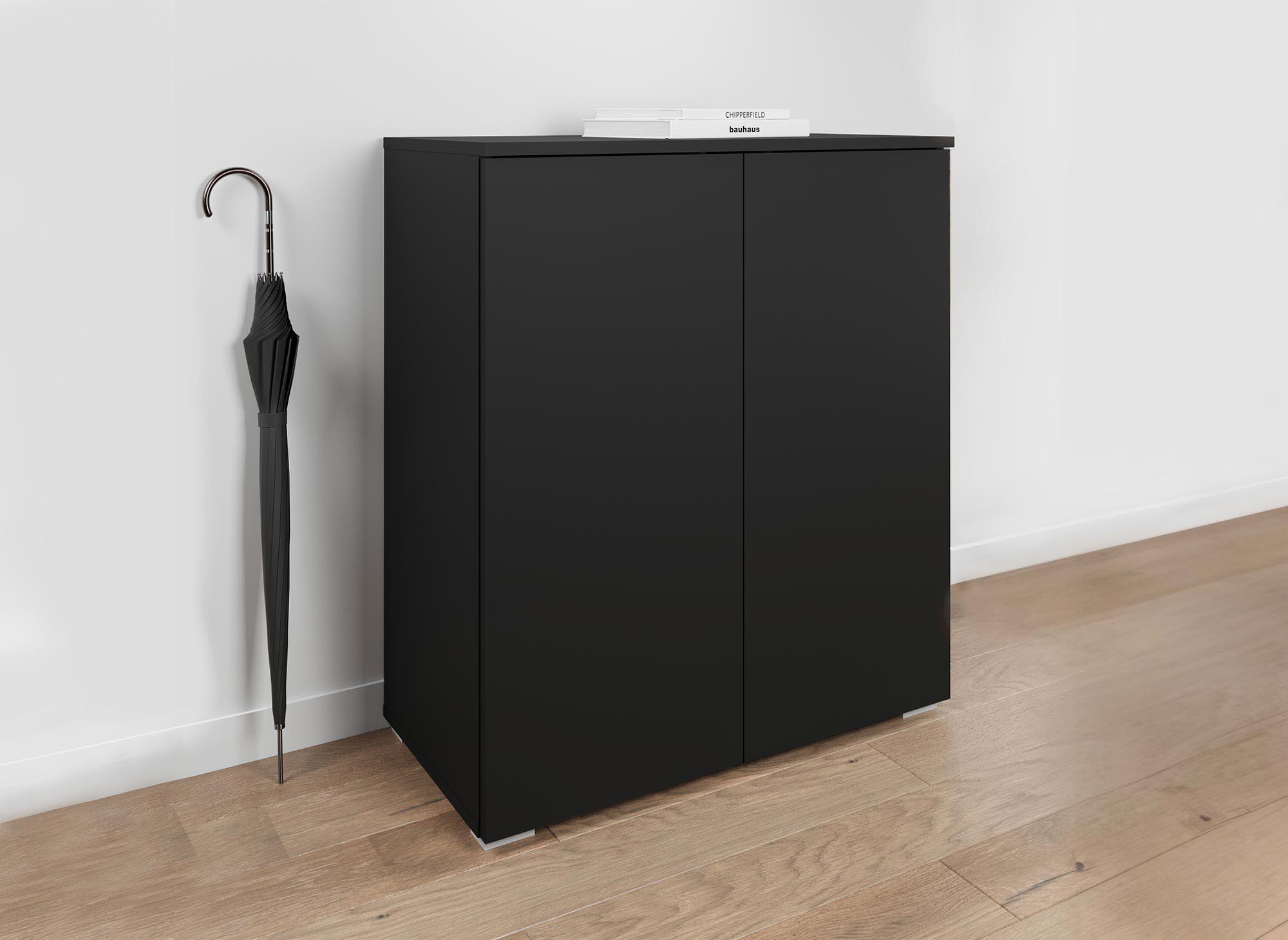 Zapatero BAKI negro con 2 puertas y 4 cajones