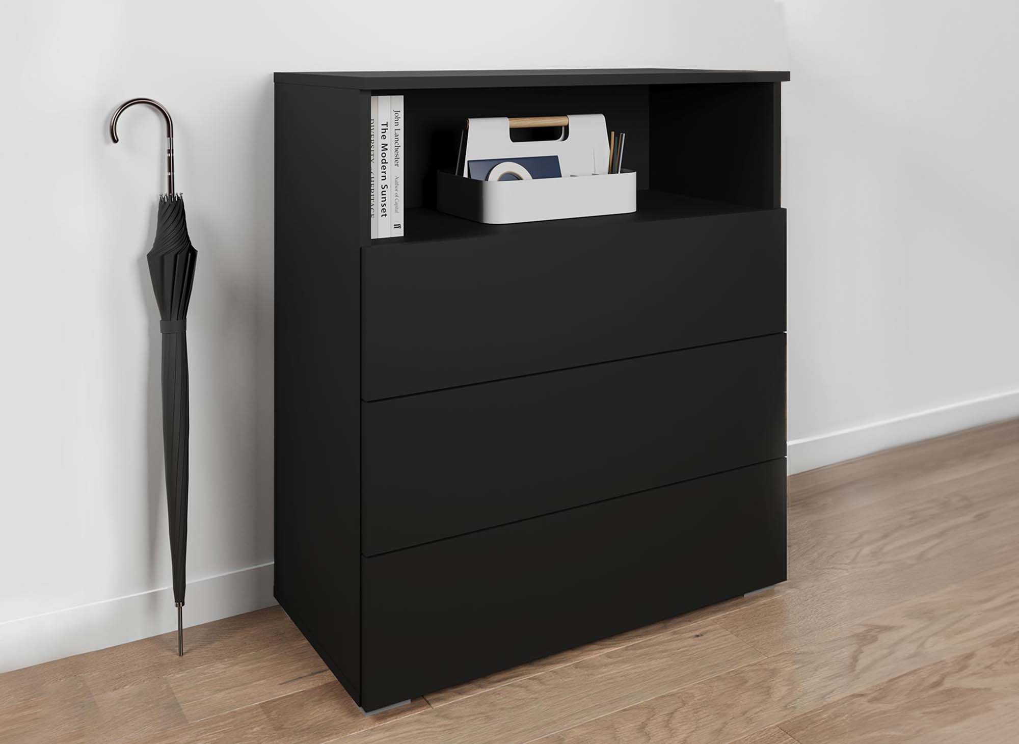 Zapatero BAKI negro con 3 cajones y 1 estante