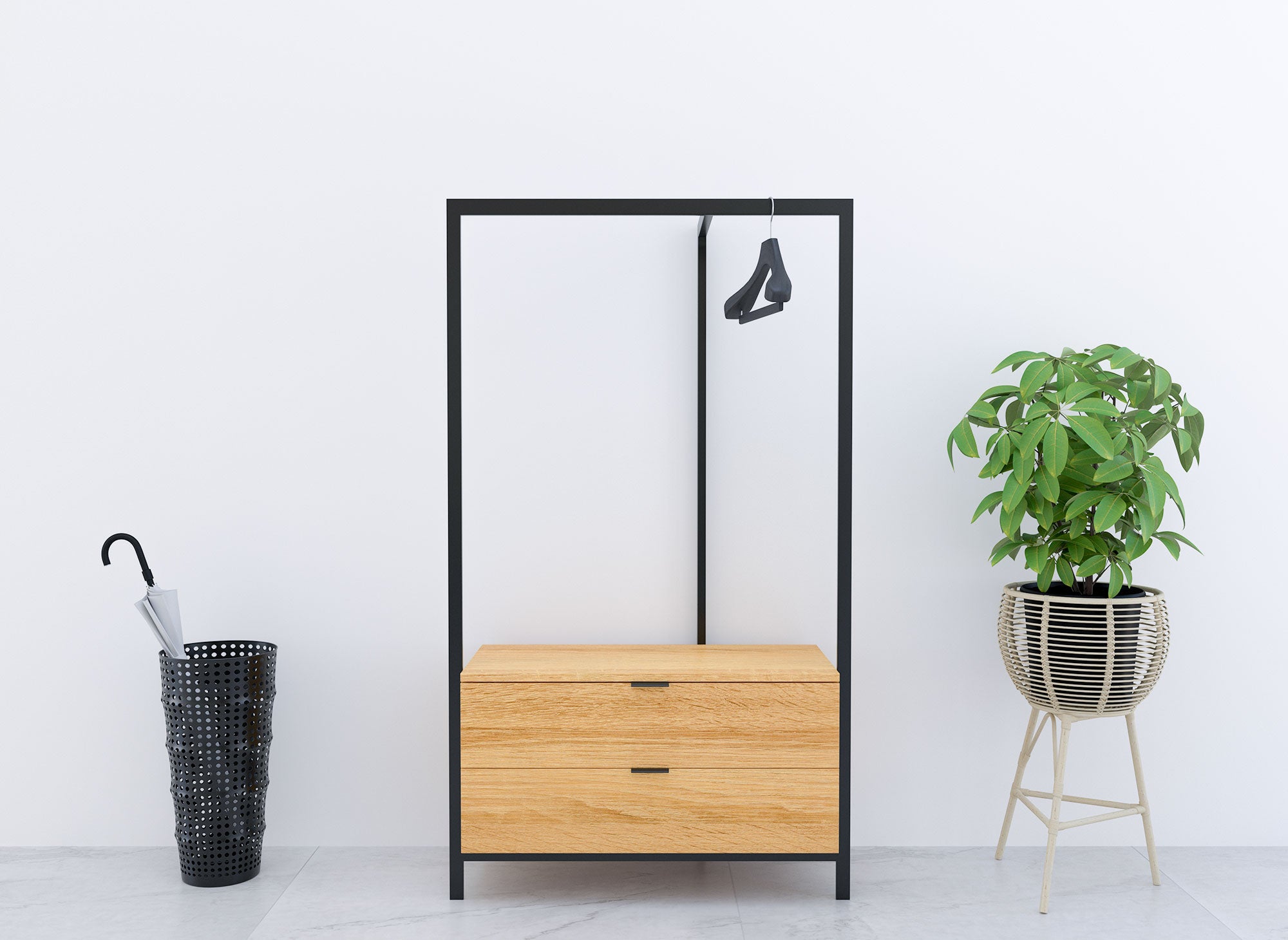 Mueble de entrada GLENN con estante y 2 cajones en madera y metal