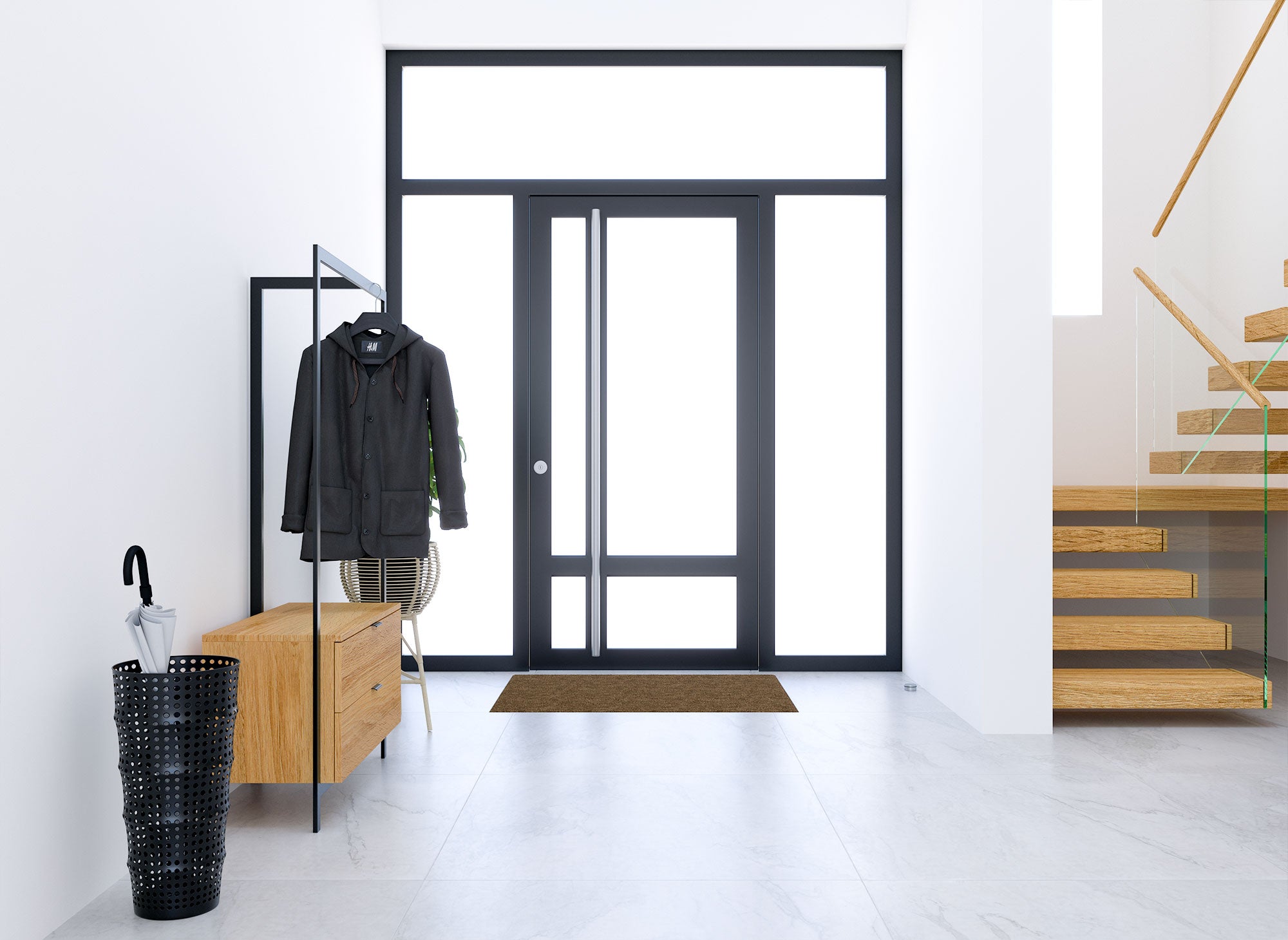 Mueble de entrada GLENN con estante y 2 cajones en madera y metal