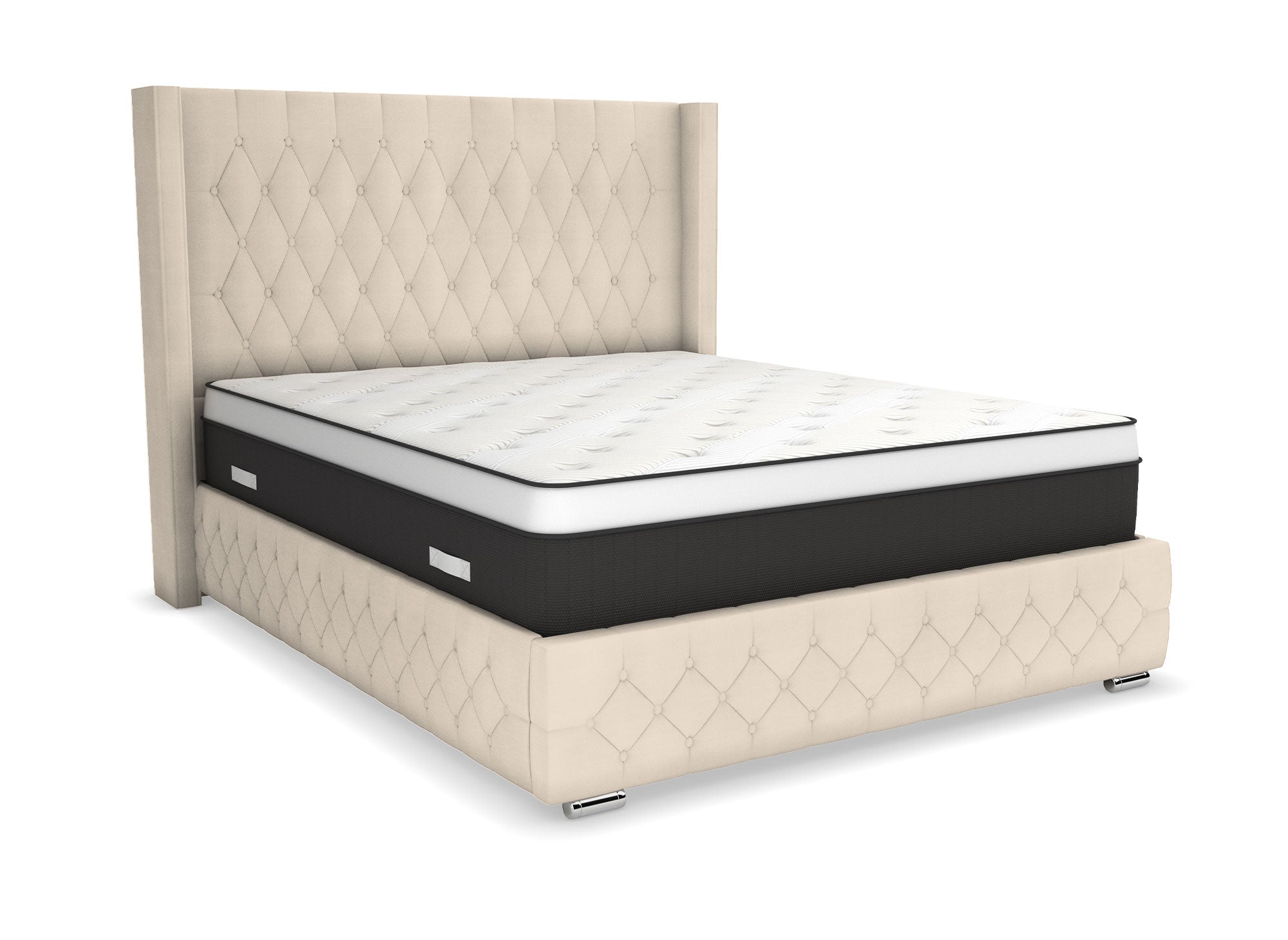 Cama con almacenaje PERLA de terciopelo beige 160x200 cm