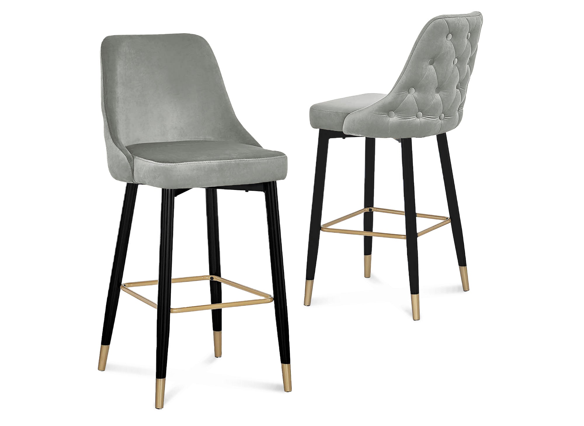 Juego de 2 taburetes de bar DORINA de terciopelo gris