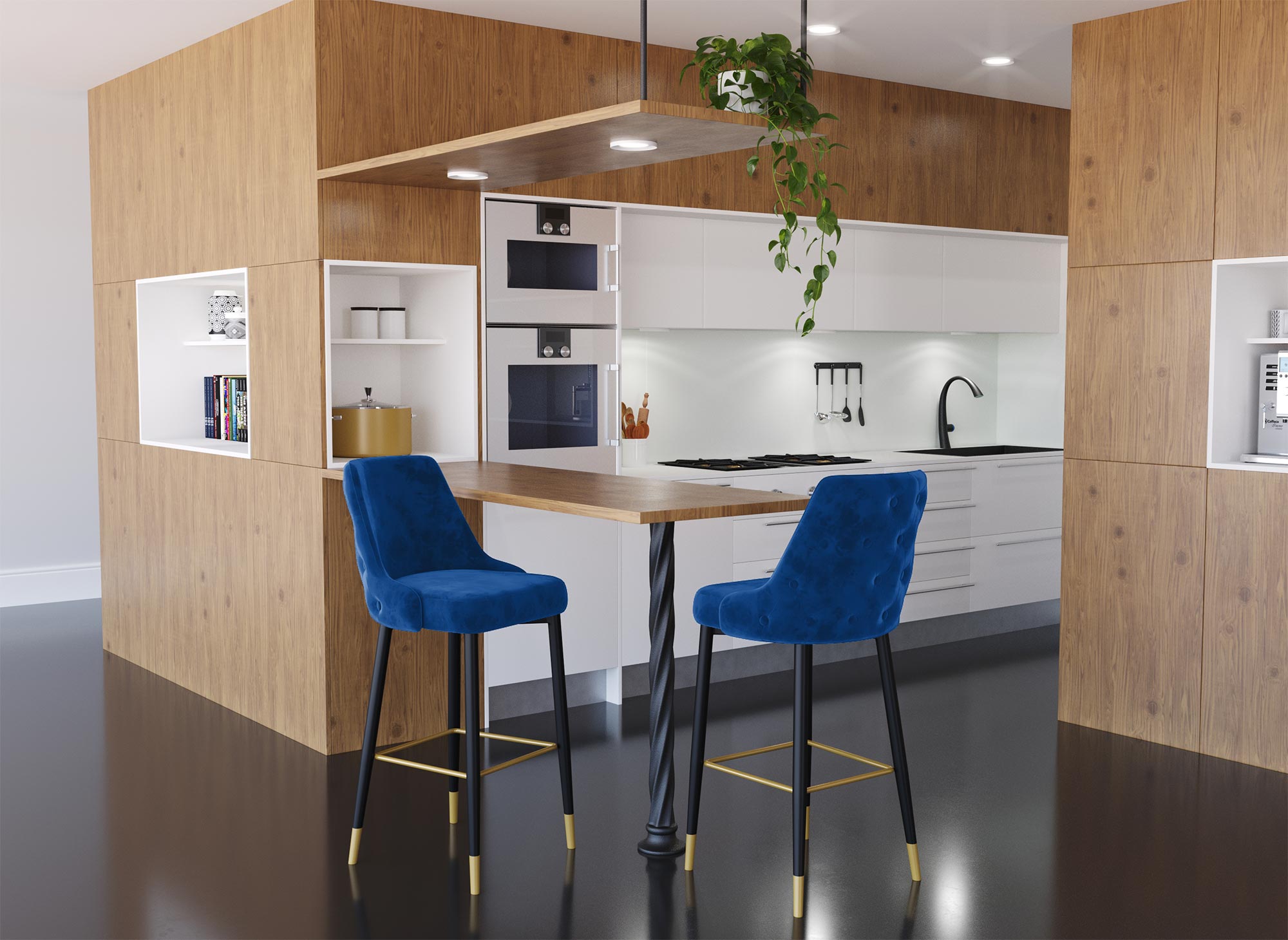 Juego de 2 taburetes de bar DORINA de terciopelo azul