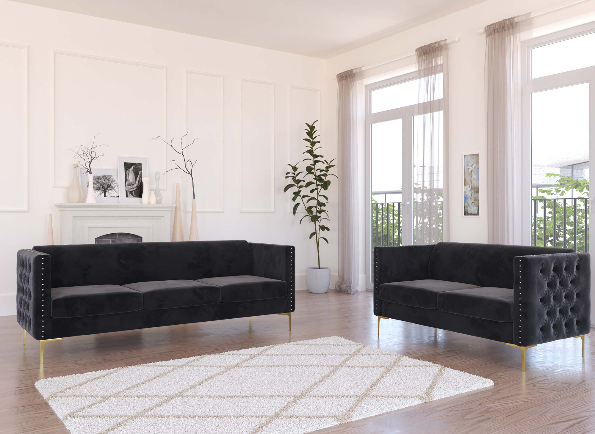 Sofá de 3 plazas CYNTHIA en terciopelo gris