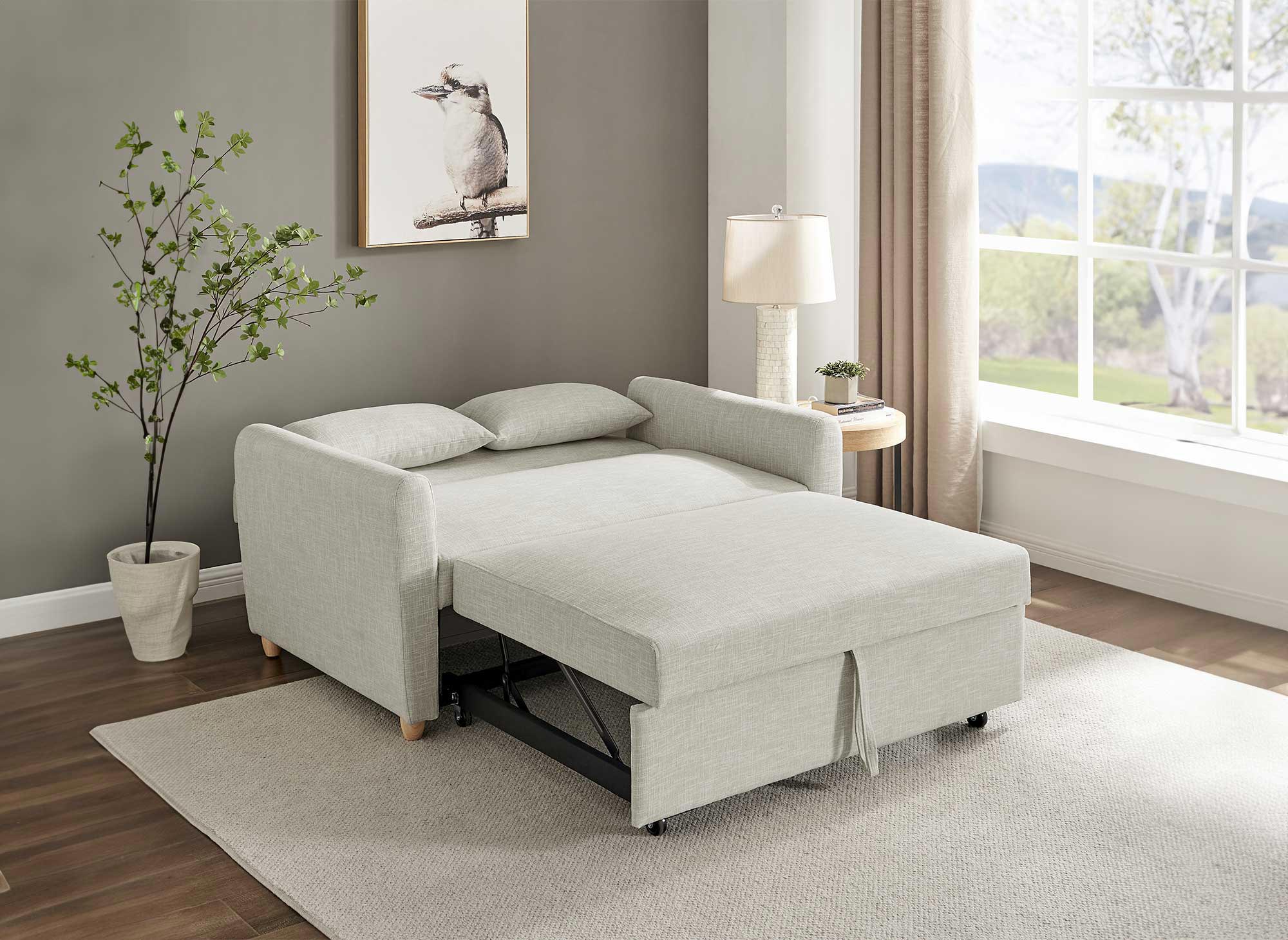 Sofá cama convertible escandinavo KALAYA en tela beige