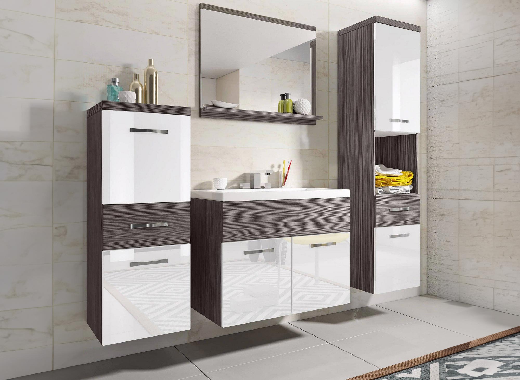 Conjunto de muebles de baño suspendidos - Gris oscuro y blanco SHELBY