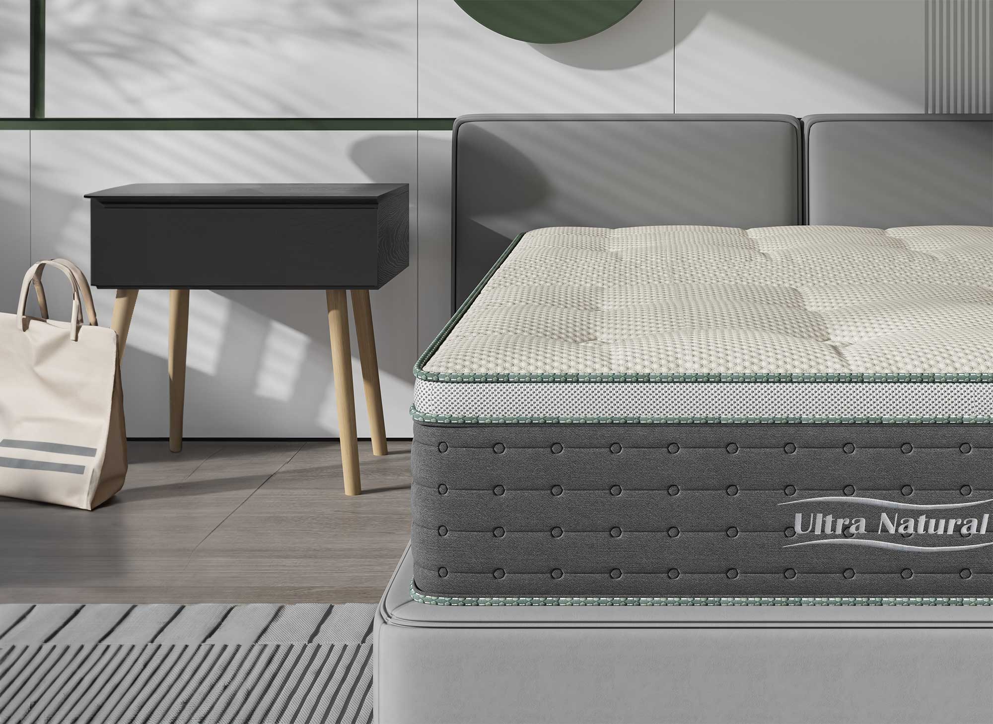 Colchón híbrido NATURAL de 180 x 200 cm con muelles ensacados y seda, 29 cm de grosor