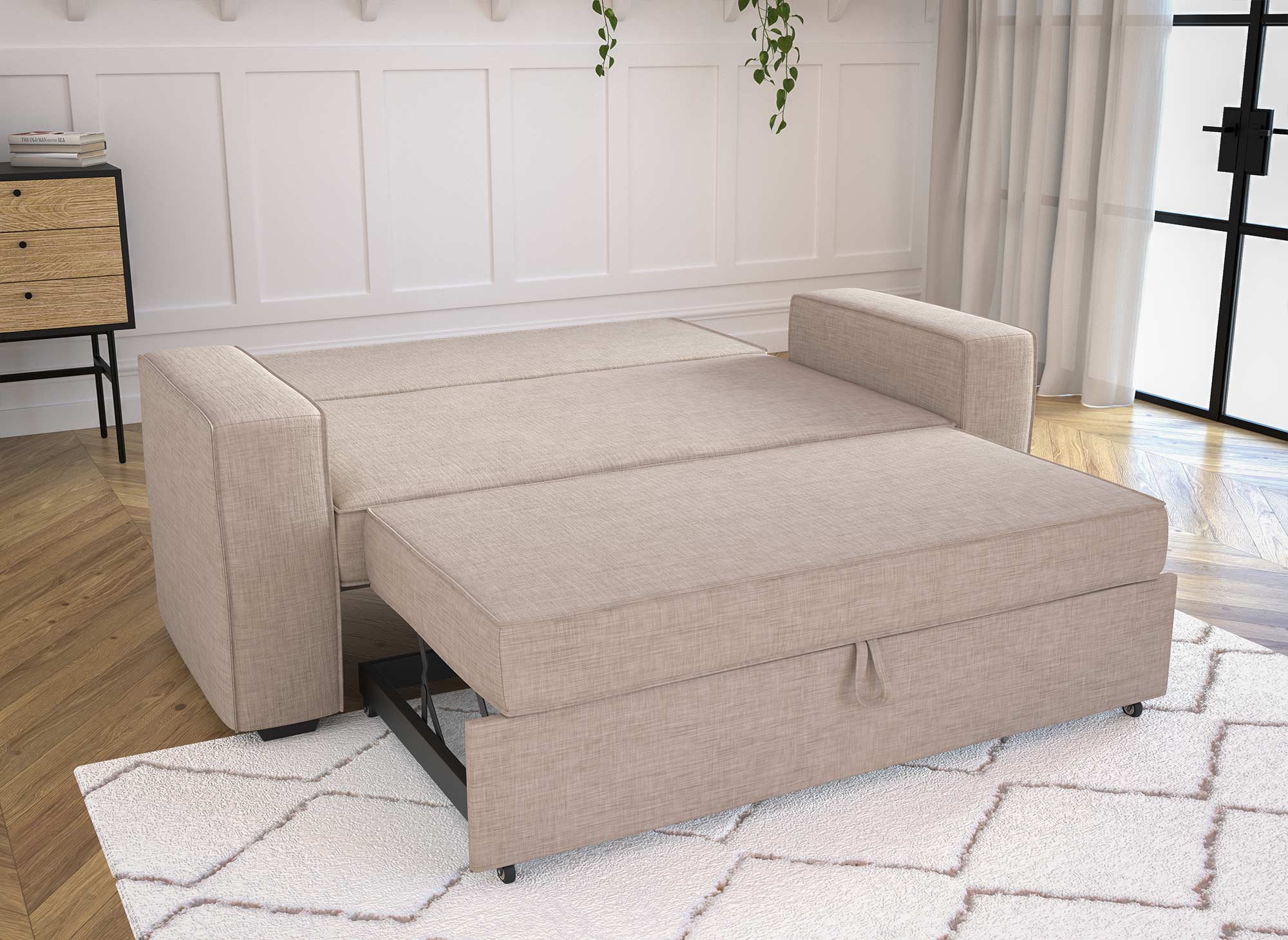 Sofá cama JAMES de 3 plazas en tela beige