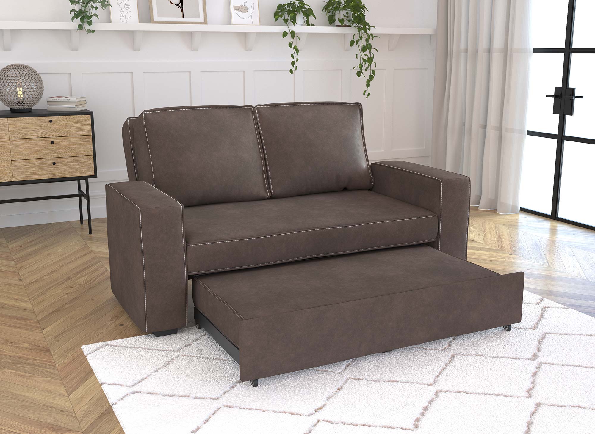 Sofá cama JAMES de 3 plazas en color marrón