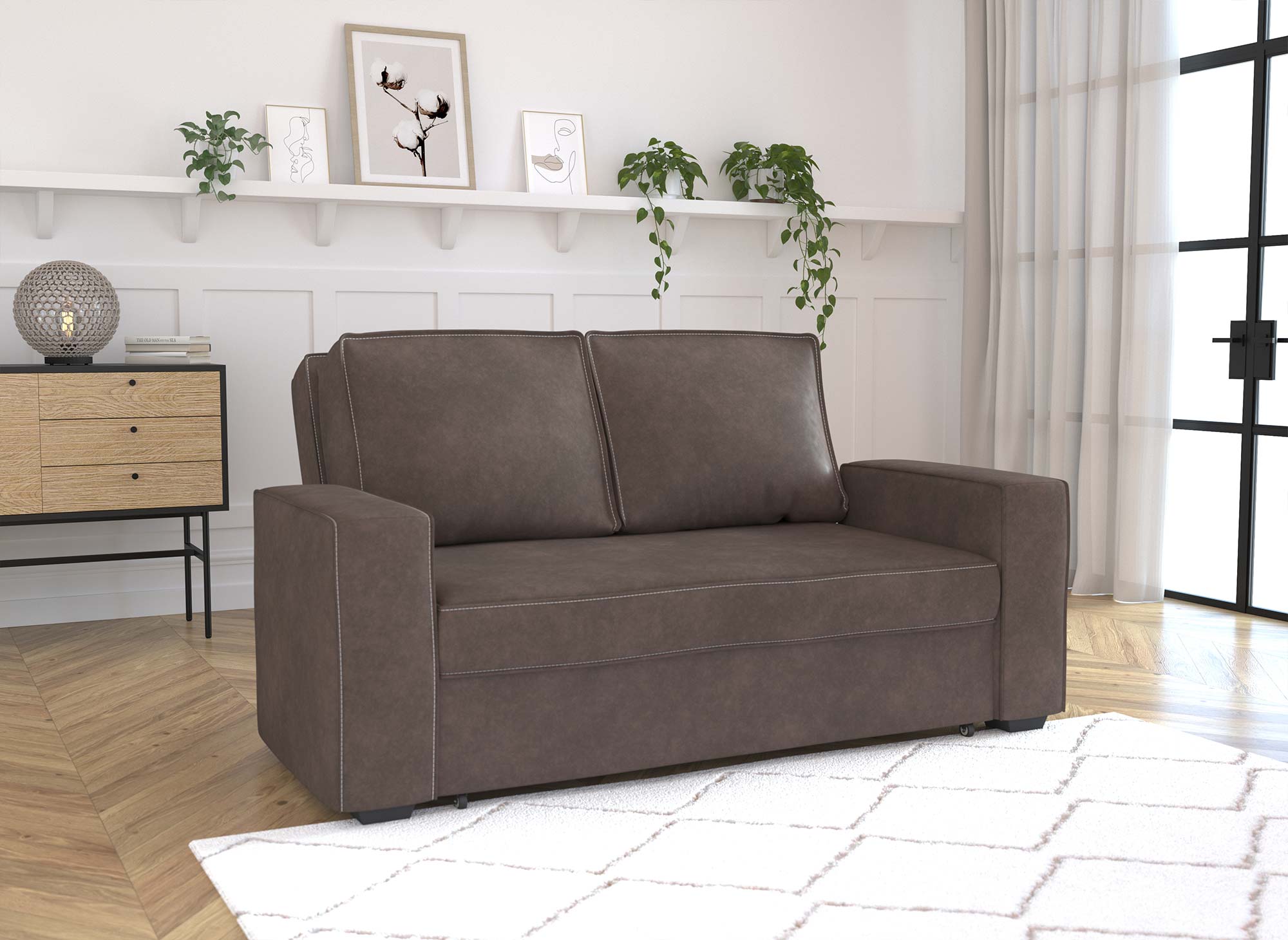 Sofá cama JAMES de 3 plazas en color marrón