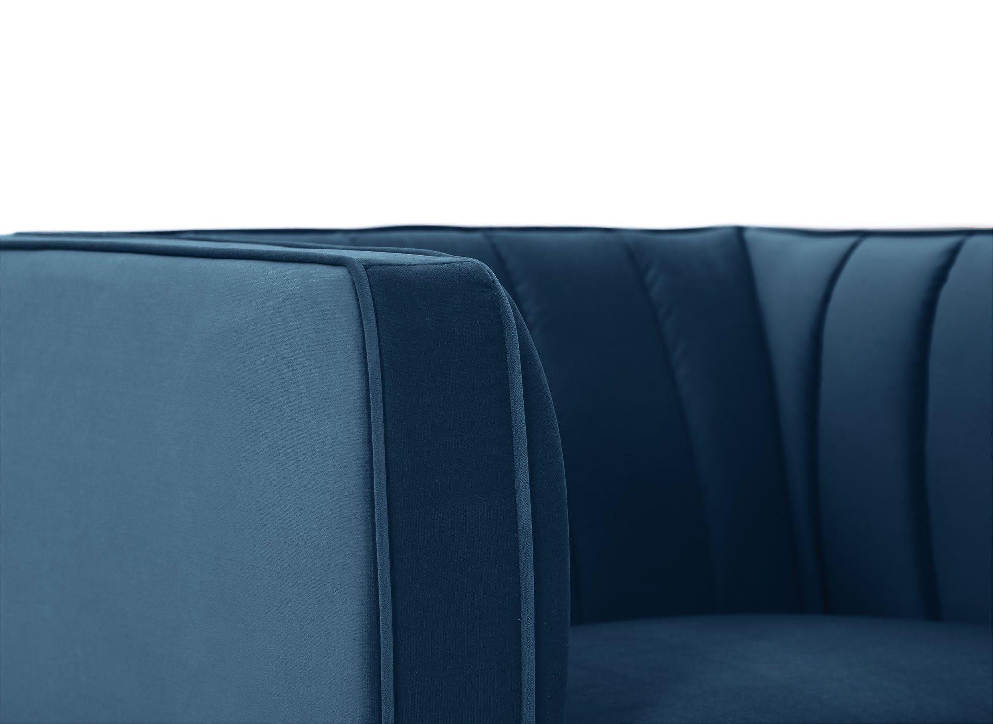 Sillón moderno ROBY en terciopelo azul con patas doradas