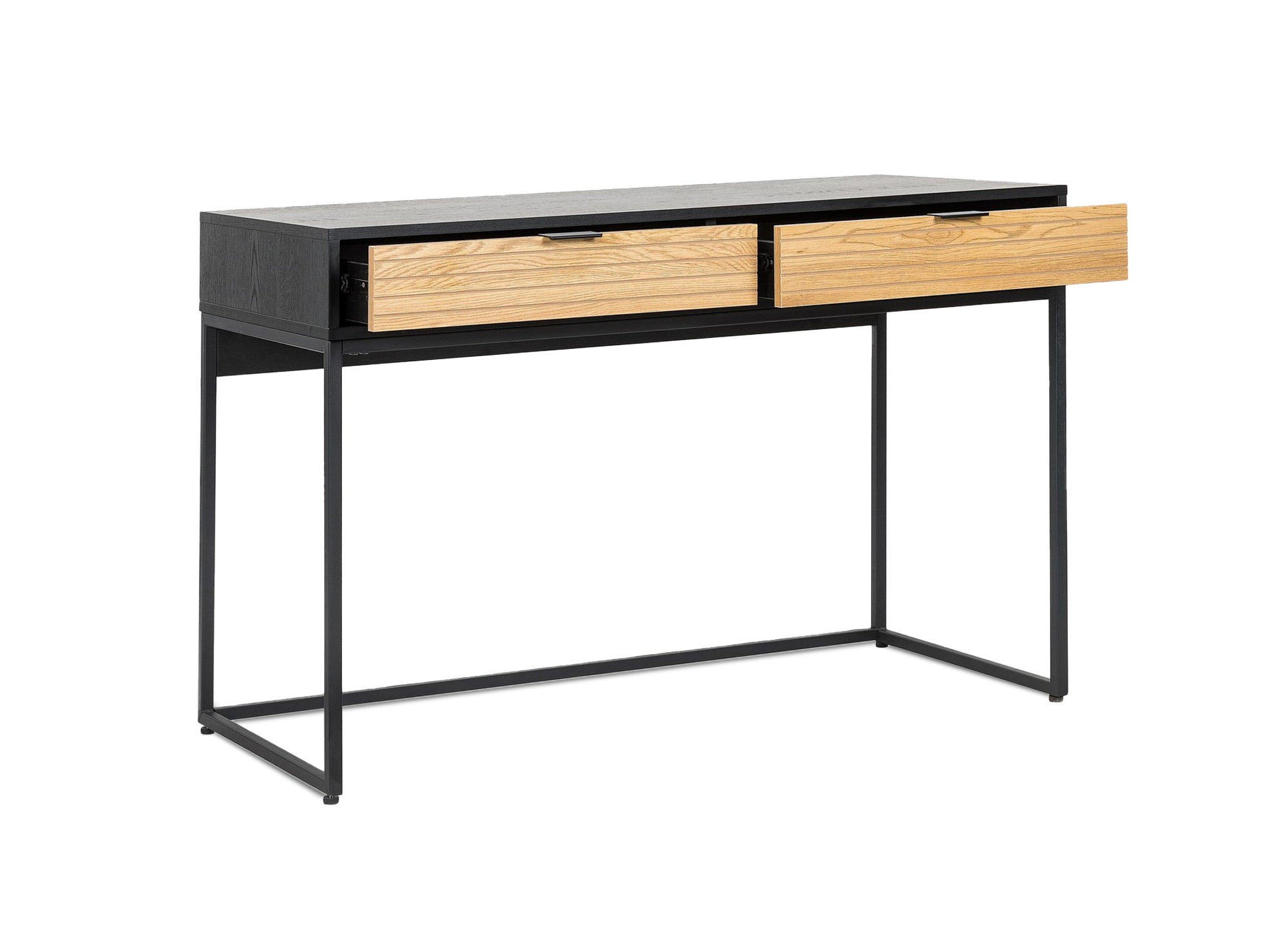 Escritorio TISSIA con 2 cajones en madera clara y metal negro
