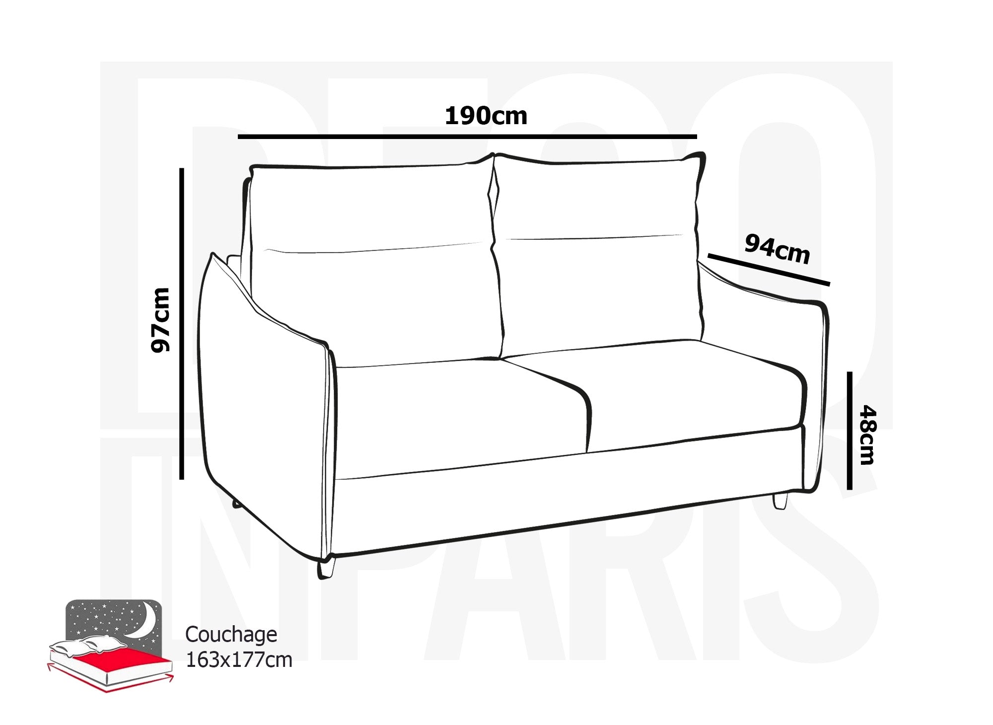 Sofá cama ZADIG de 3 plazas en tela gris claro