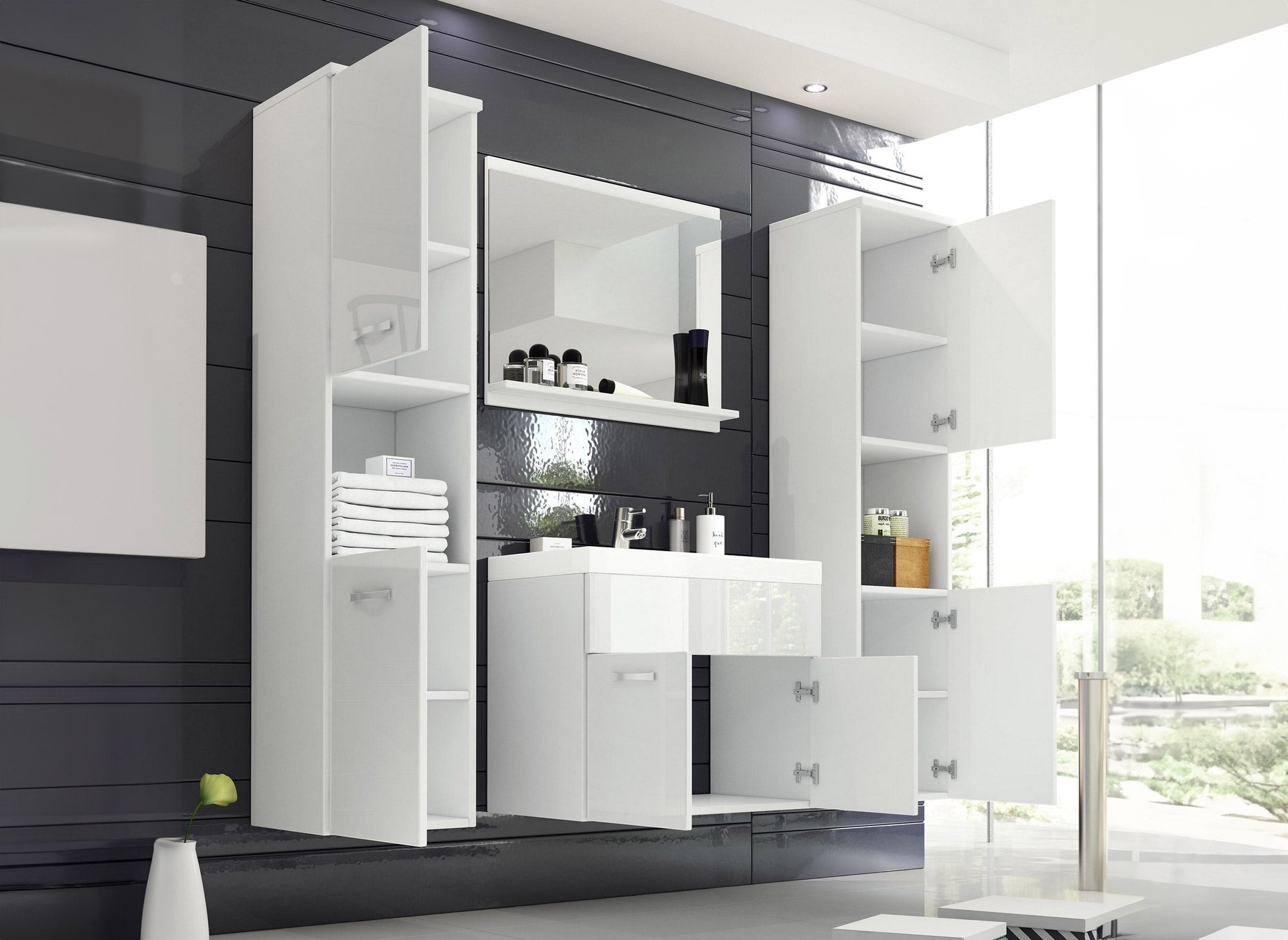 Conjunto de muebles de baño de diseño para montaje en pared HARMONY XL - Lacado blanco