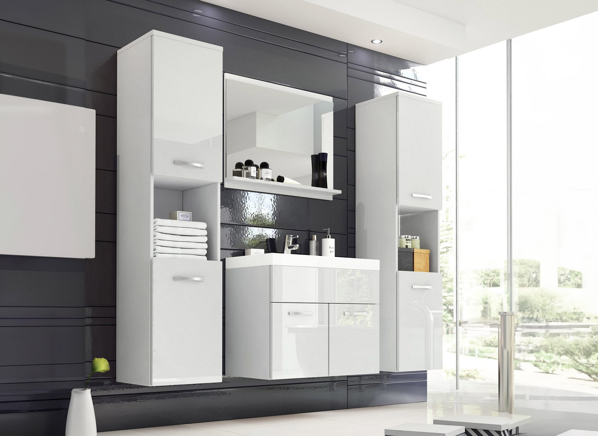 Conjunto de muebles de baño de diseño para montaje en pared HARMONY XL - Lacado blanco